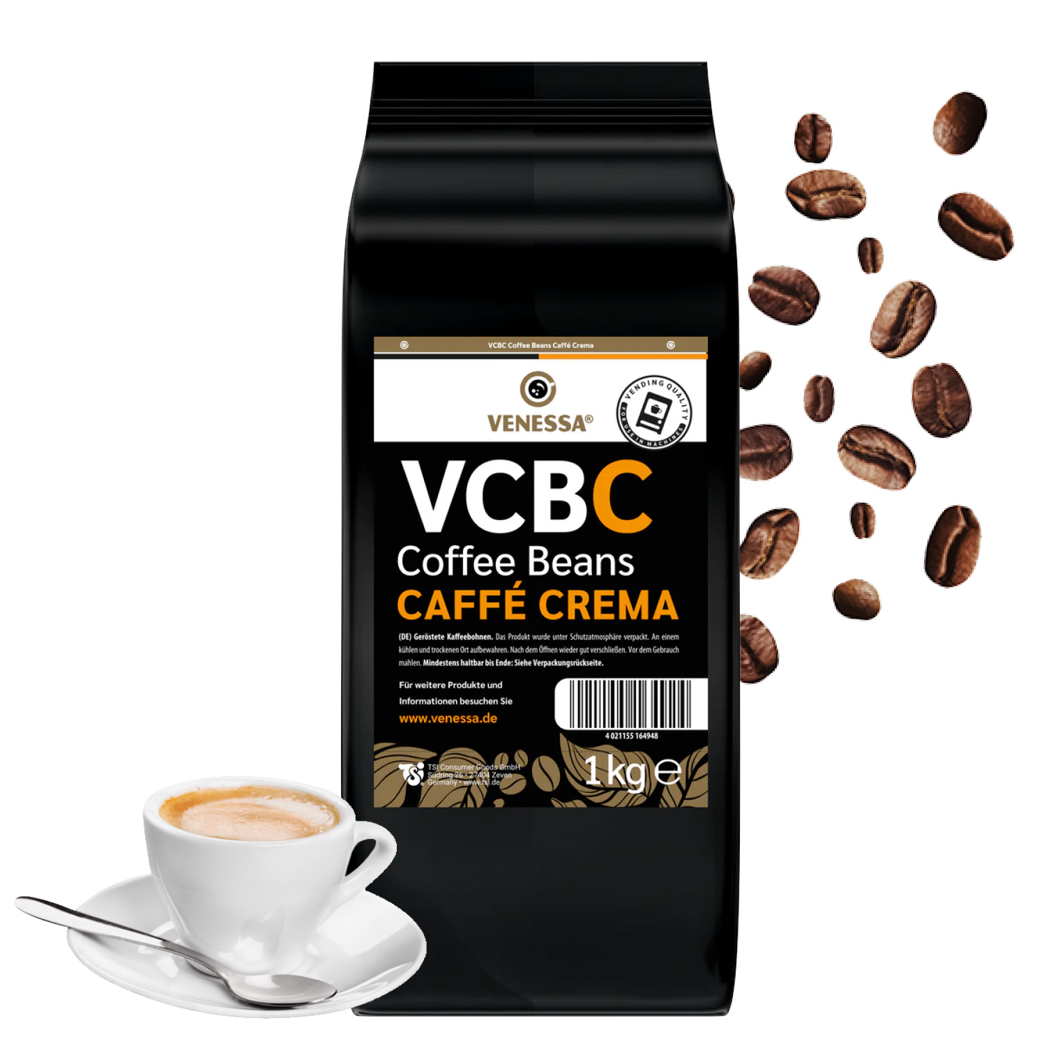 Image of Venessa Vcbc 1kg Whole Coffee Beans - Caffè Crema Naturally Roasted 100% Robusta