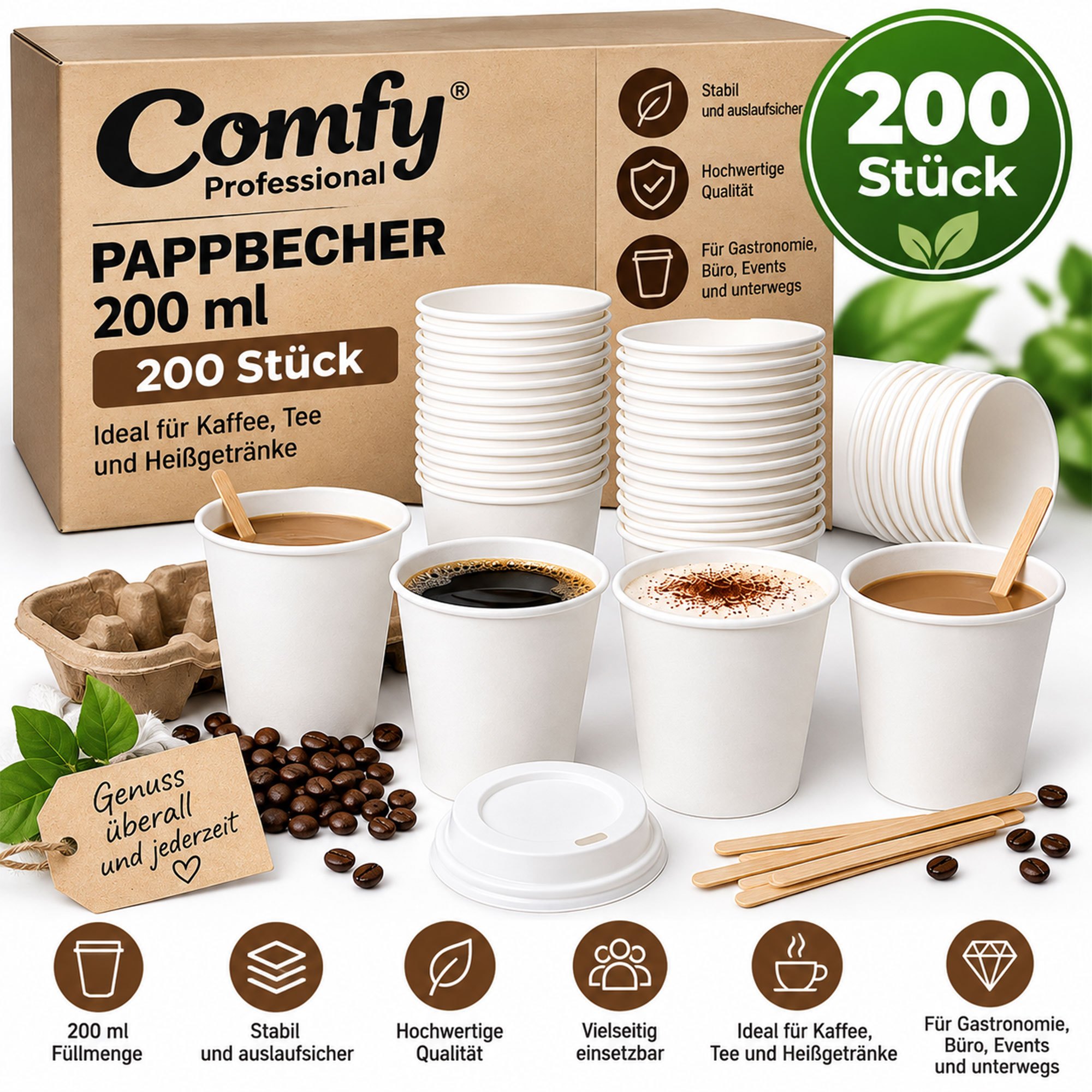 Image of 200 Coffee- White Coffee Cups 200 Ml | Paper Cups For Coffee, Tea & Hot Drinks | Cups For Catering, Office, Catering & Events