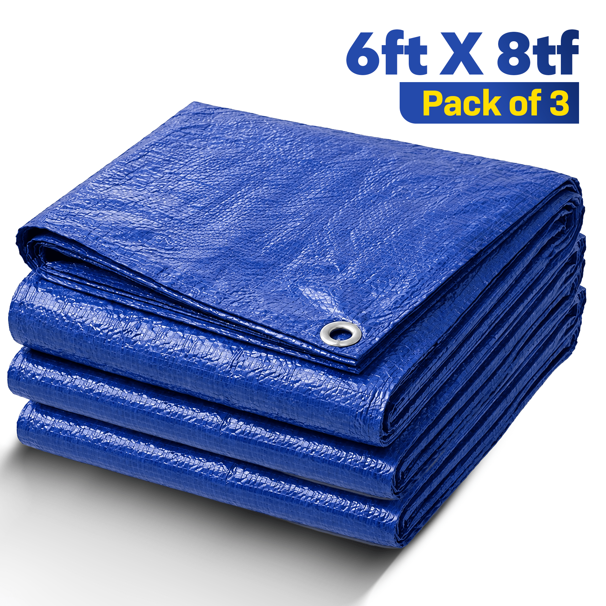 TEMU Pack Of 3 Tarpaulin 6ft X 8ft, Heavy Duty Water-resistant Tarp 80gsm With Reinforced Eyelets, Blue Waterproof Groundsheet Cover For Camping,