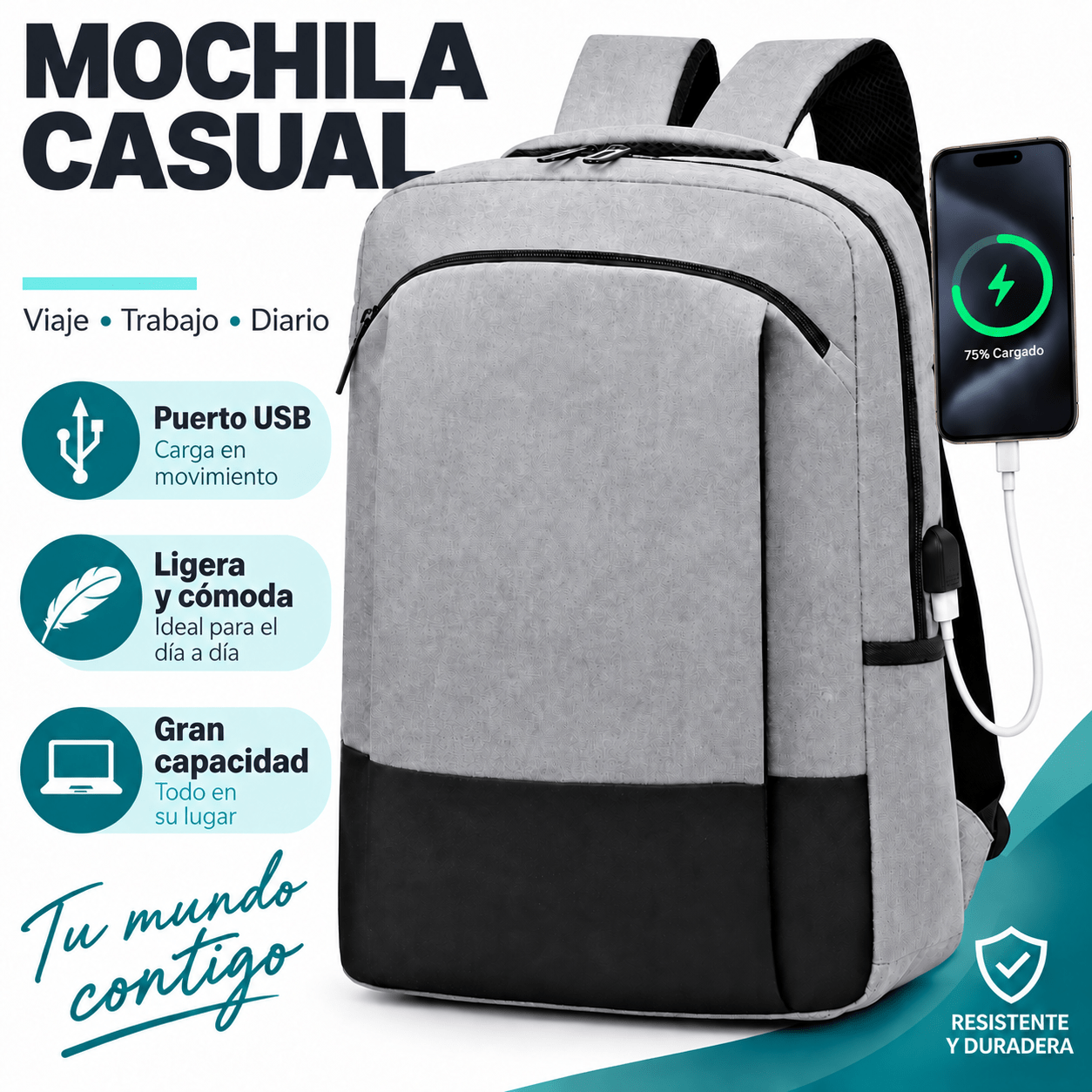 TEMU Mochila Casual Unisex 44x31x12 cm, Ideal para Portátil y Tablet con Múltiples Compartimentos, Ligera para Trabajo, Instituto, Universidad,