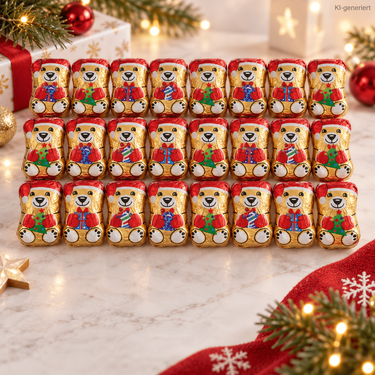 Image of Christmas Gold Bears Set 32pcs - 320 G | Chocolate Bears In Festive Gold Foil | Christmas Sweets For Giving, Filling & Snacking | Advent, St. Nicholas & Christmas