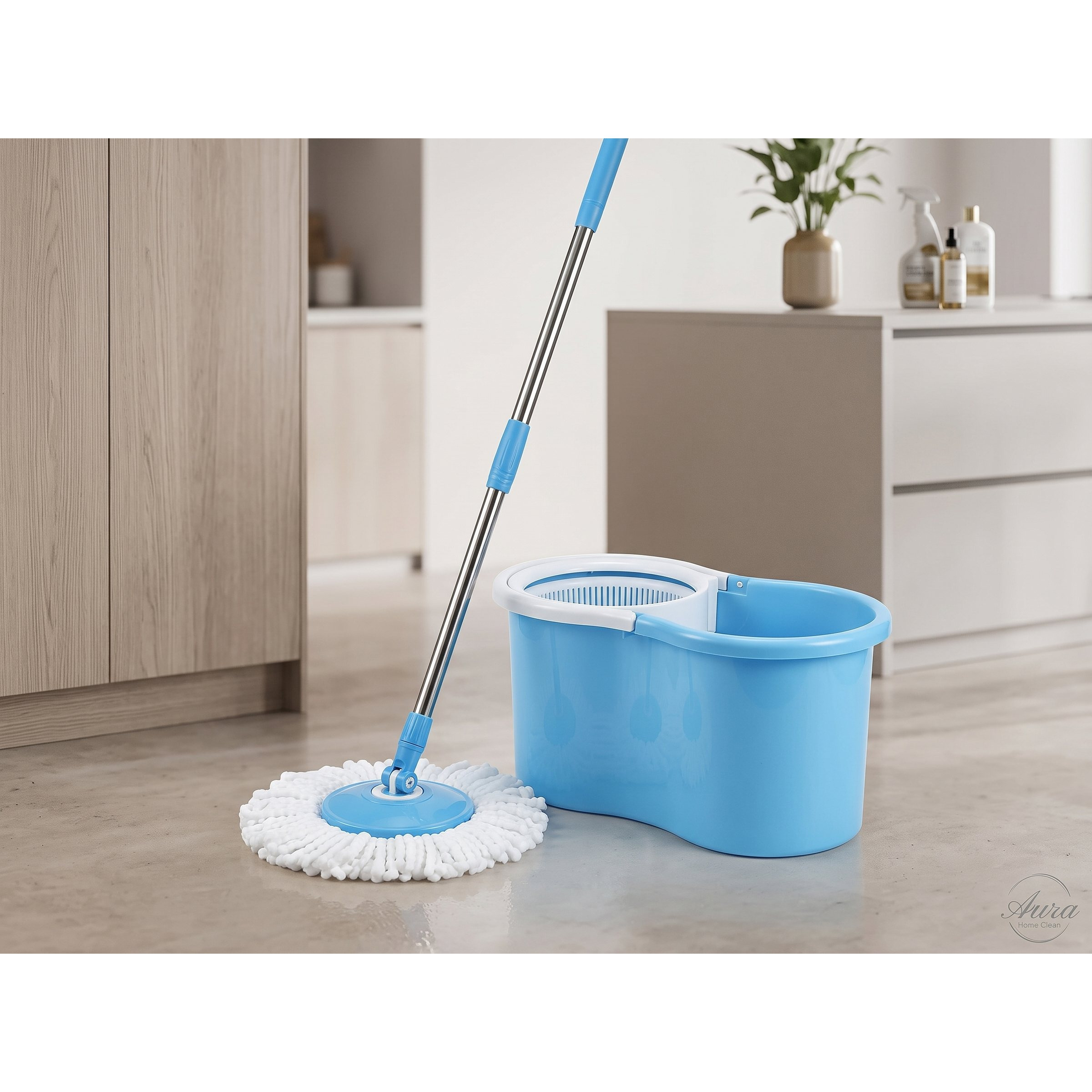 TEMU 360° Rotating Spin Mop With Bucket And Spin Dry Basket, Telescopic Handle, Absorbent Microfiber Head, And Water Drain For Floor Cleaning