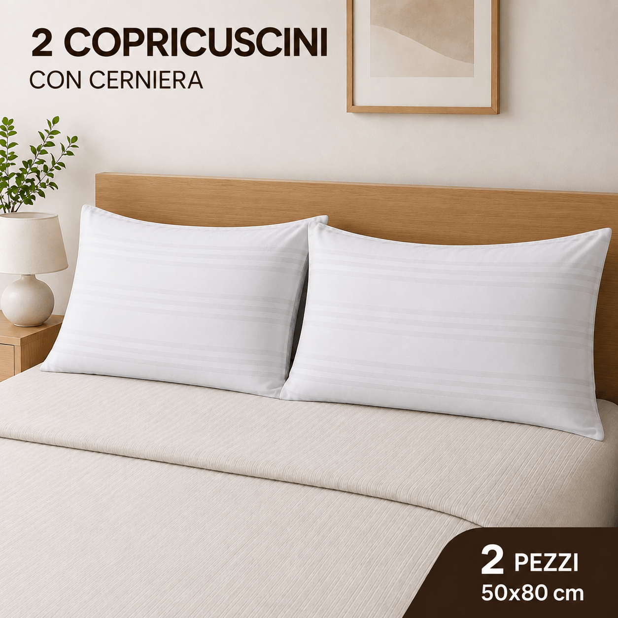 TEMU 2 Copricuscini 50x80 cm con Cerniera, 100% Cotone, Federe Cuscino Traspiranti, 2 Pezzi