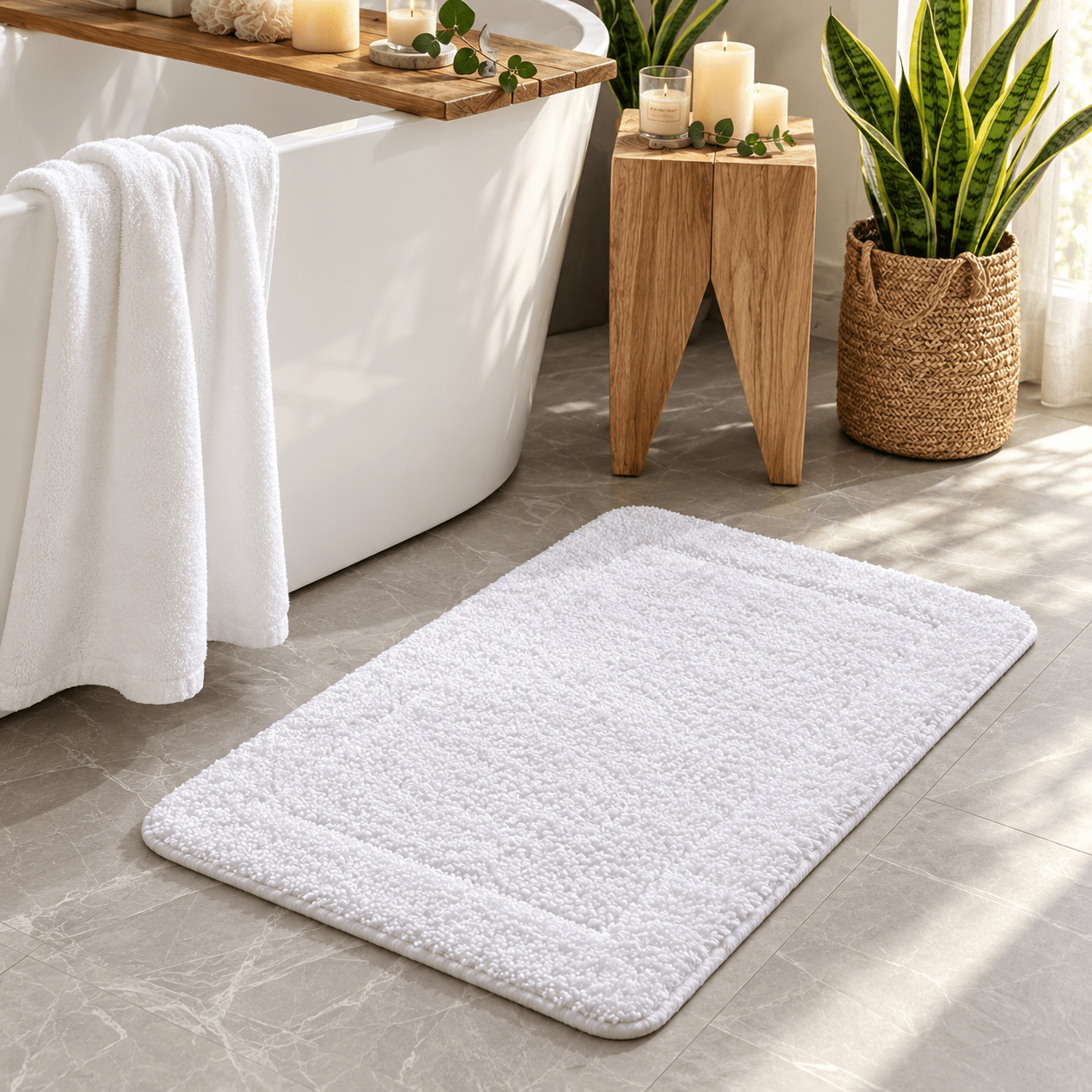 Image of Soft And Fluffy Bath Mat, Absorbent And Anti-slip, Memory Foam Mat For Bathroom, Kitchen, Bedroom, Toilets And Entrance