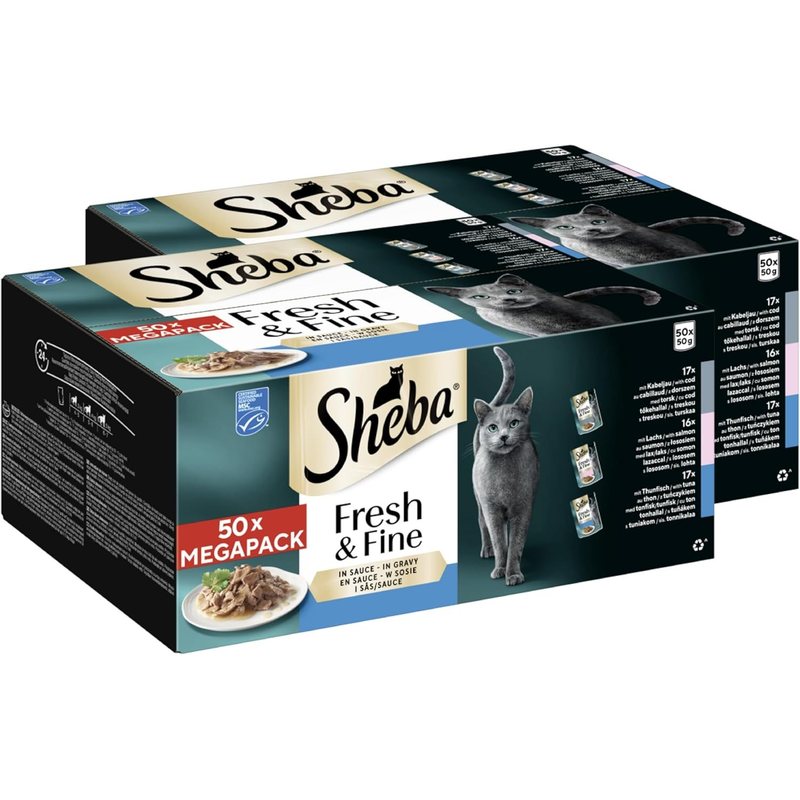 Image of Sheba® Portion Pouches Multipack Fresh & Fine In Sauce With Salmon, With Tuna, With Cod (msc) 2 X 50 X 50g