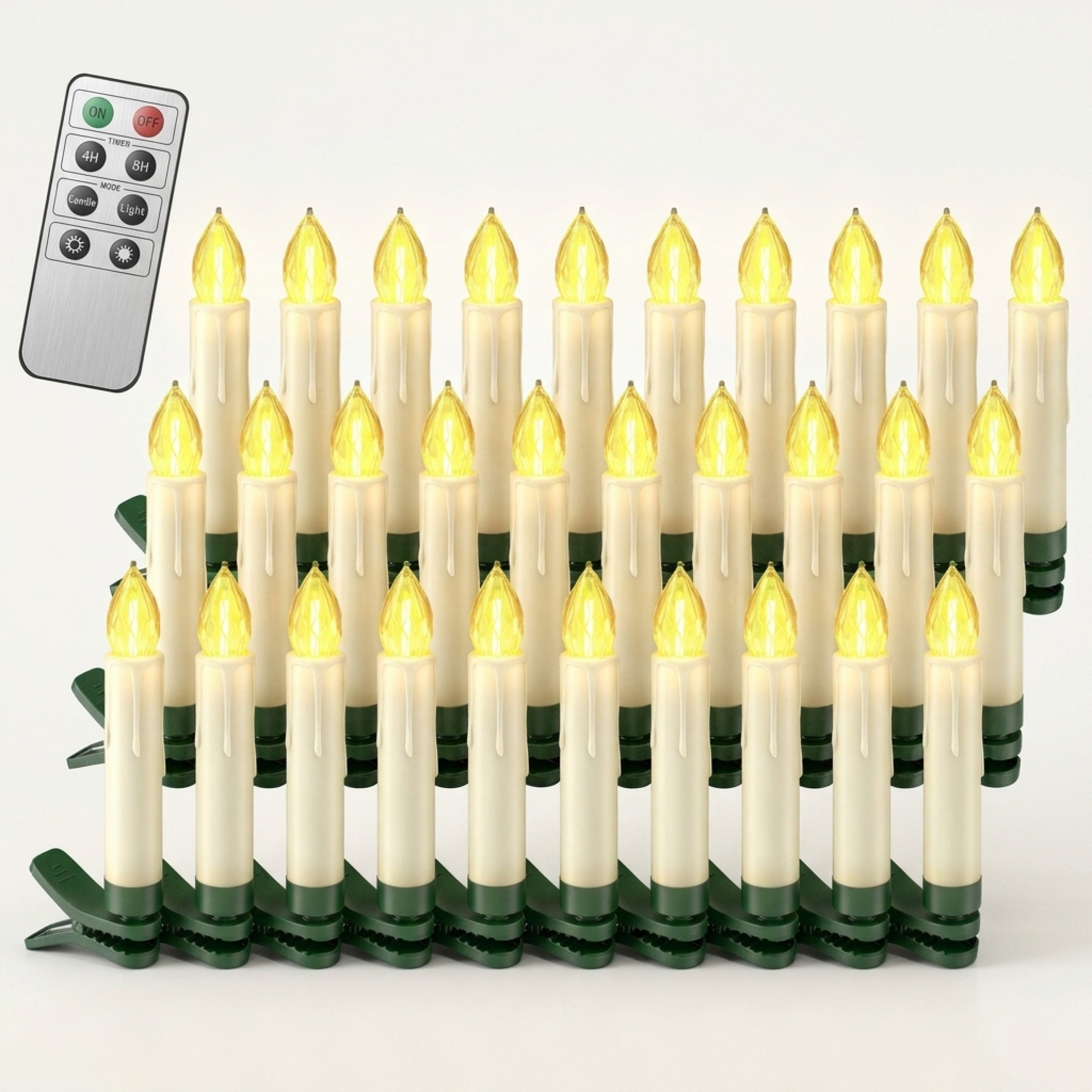 TEMU Christmas Tree Candles Led Wireless 20pcs Set With Battery, Timer, Remote Control, Real Wax Optics, Flickering Warm White Christmas Tree Lights