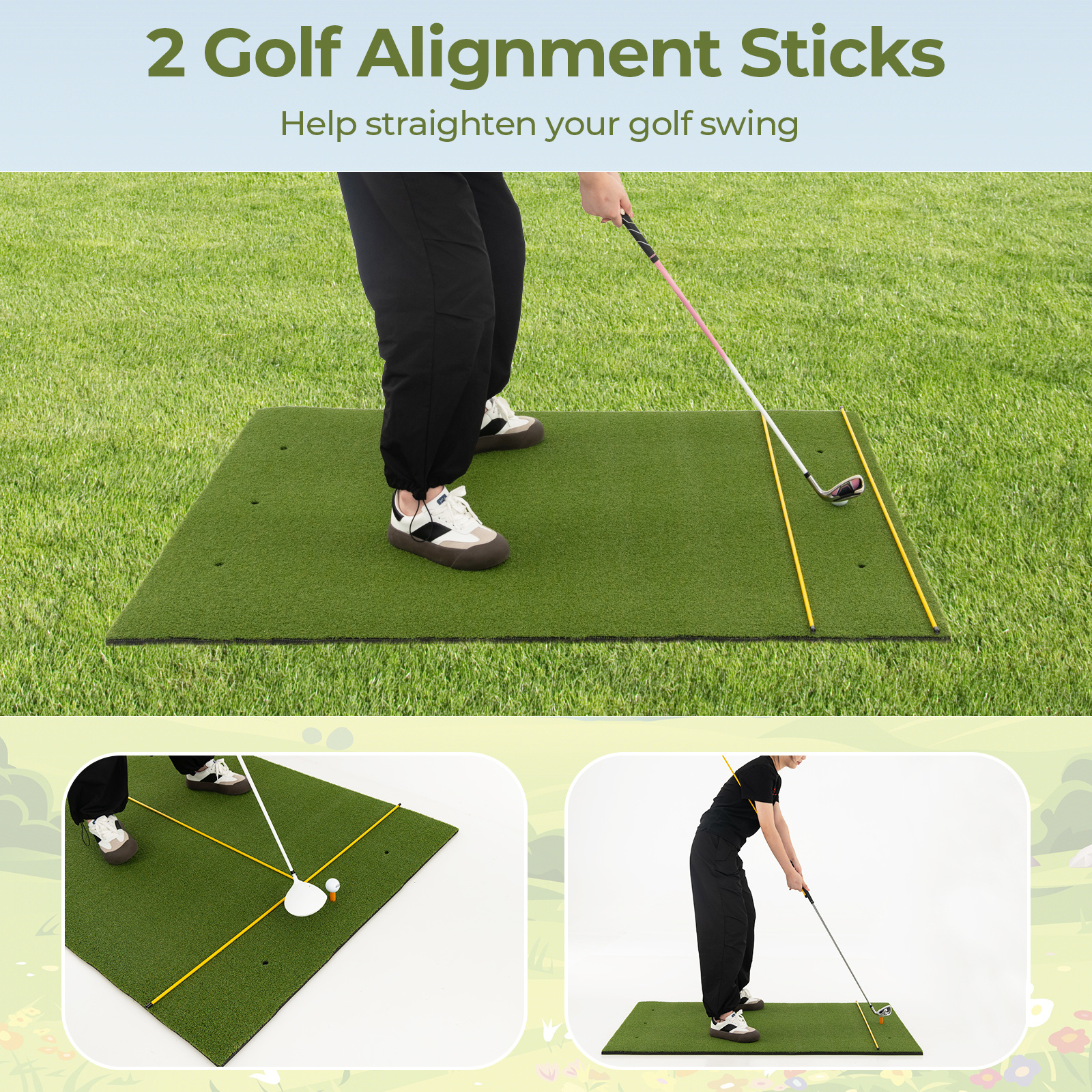 Artificial Grass Golf Training Mat with Rubber Tees