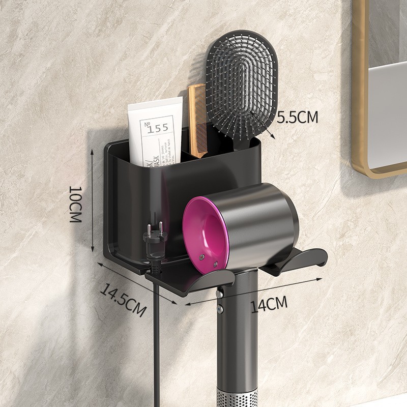 TEMU 1pc No Drill Wall Mounted Hair Dryer Holder - Space-saving Bathroom Organizer With Sturdy Construction, For Bathroom, Salon, Phone Holder For