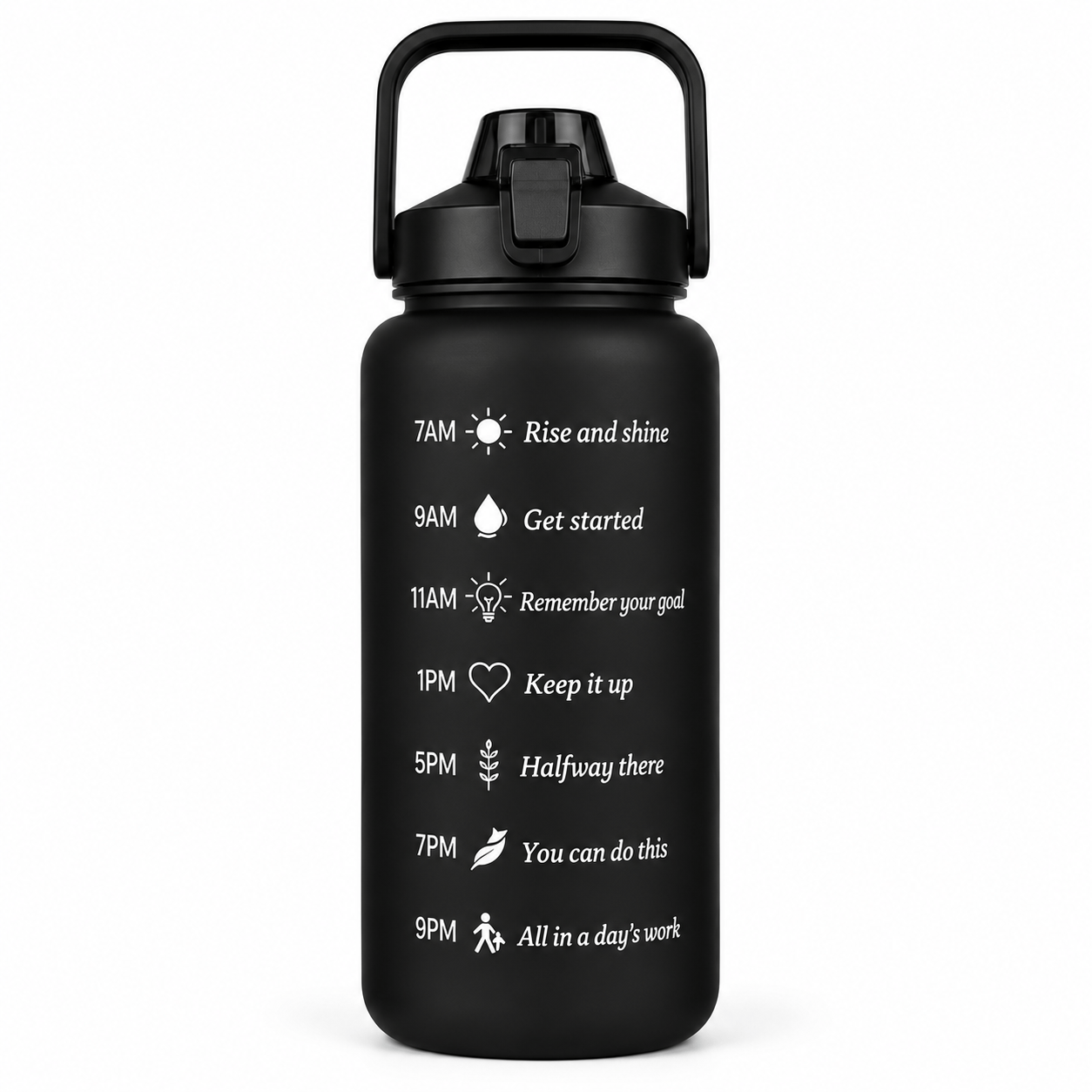 TEMU 2000ml Large Capacity Motivational Water Bottle With Time Markers Carry Handle & Lid | Reusable 2l Drinking Bottle With Wide Mouth For Gym Work