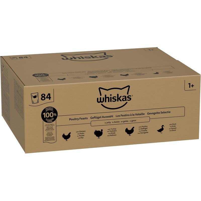 Image of Whiskas® Pouch Multipack 1+ Poultry 4 Varieties Chicken, Duck, Poultry, Turkey 84 X 85g