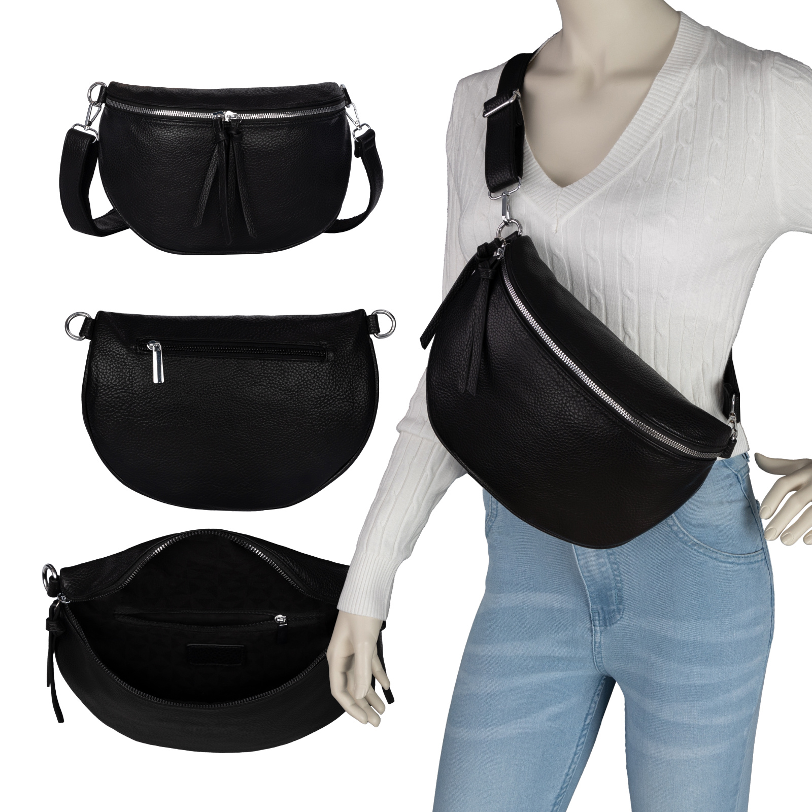 Image of Waist Bag Crossbody Bag Sling Bag Artificial Leather Hip Bag Italy Design 28cm X 19cm X 8cm Black, Brown, Mud Color