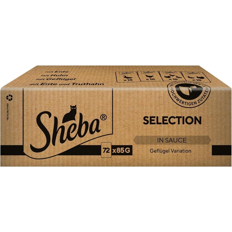 Image of Sheba® Poultry Assortment Multi-pack Portion Bags In Sauce With Duck, Chicken, Poultry, And Duck+turkey, 72 X 85g