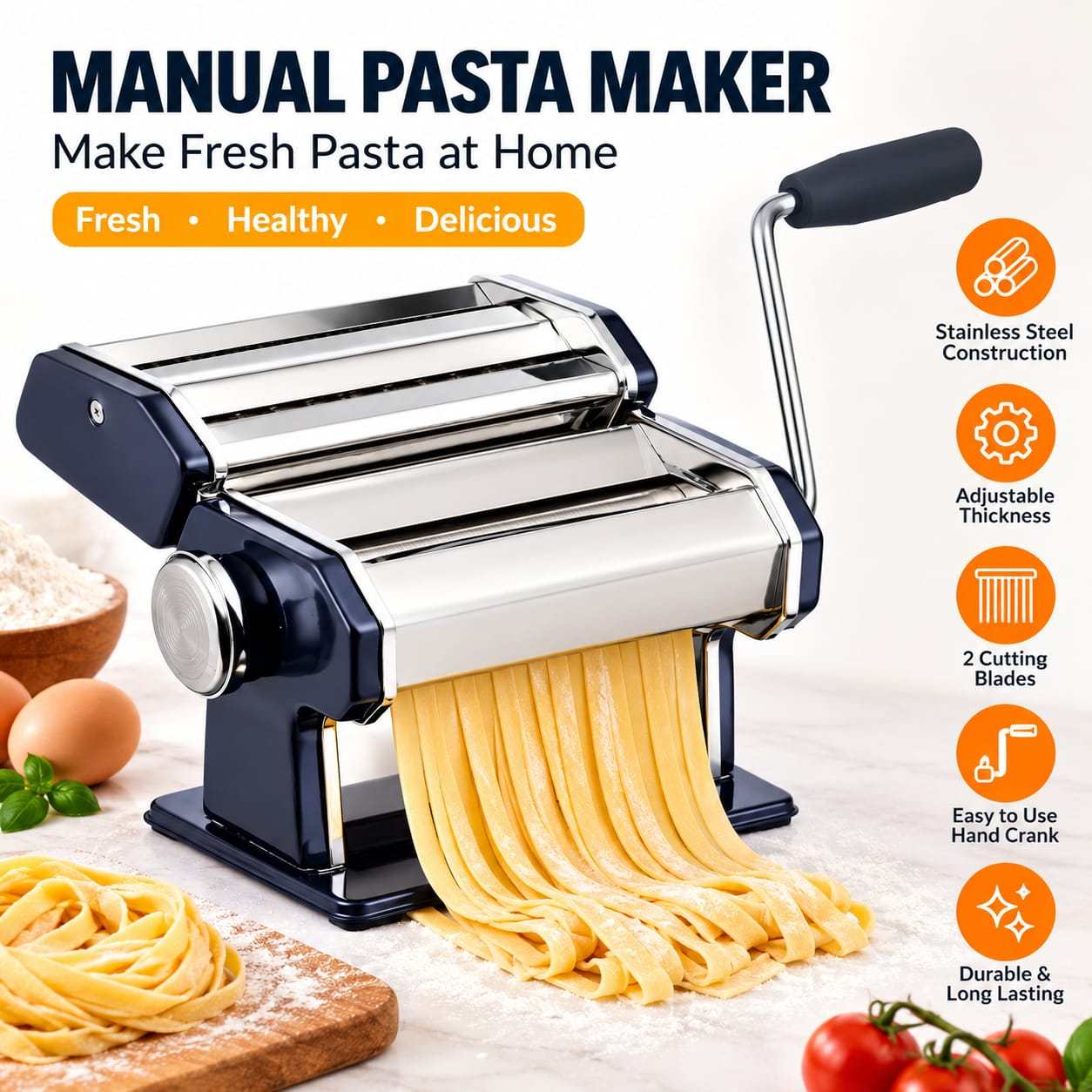 TEMU 5 In 1 Stainless Steel Pasta Maker Machine, Manual Pasta Roller & Cutter With 5 Attachments, Spaghetti, Lasagne, & Ravioli Maker, Homemade Pasta