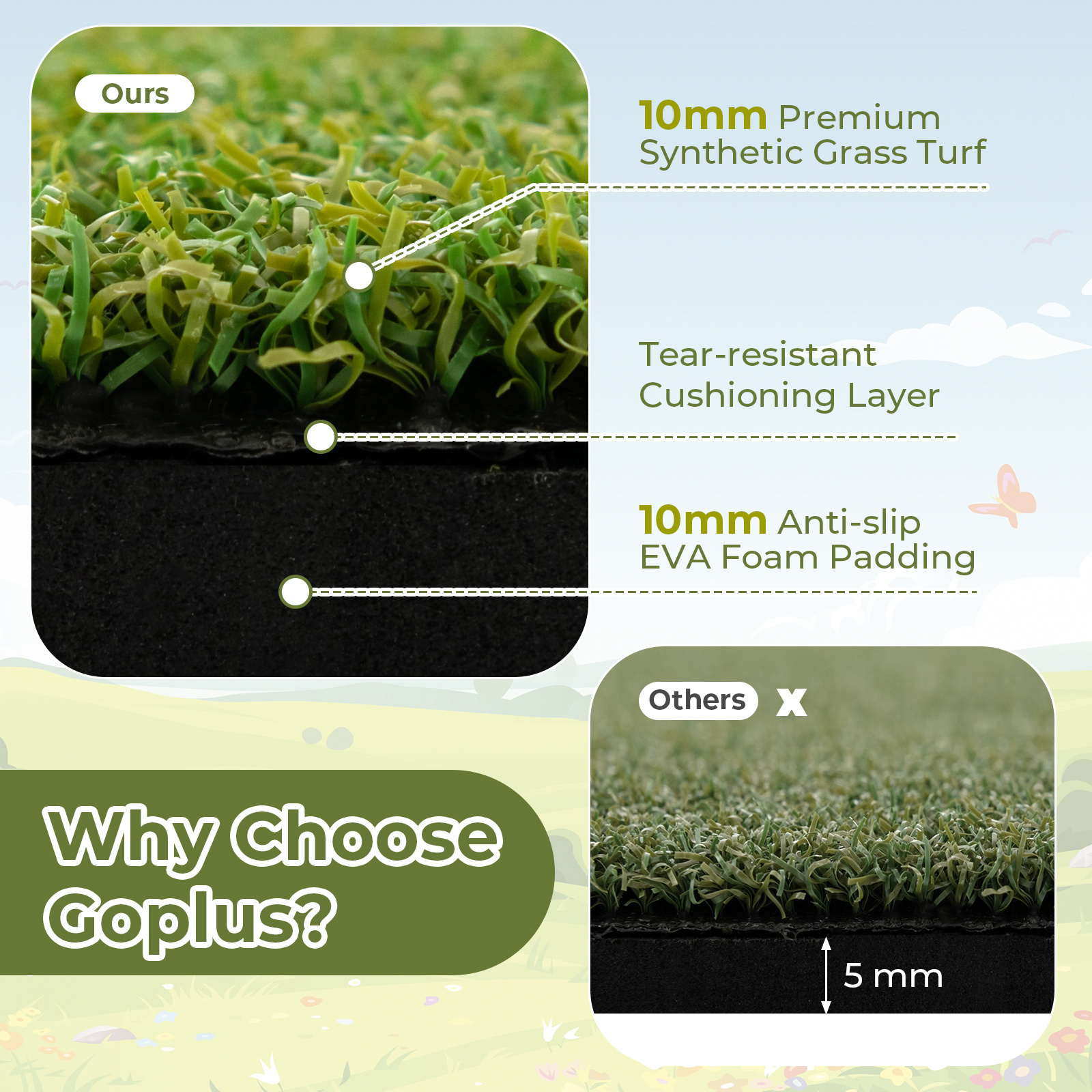 Artificial Grass Golf Training Mat with Rubber Tees