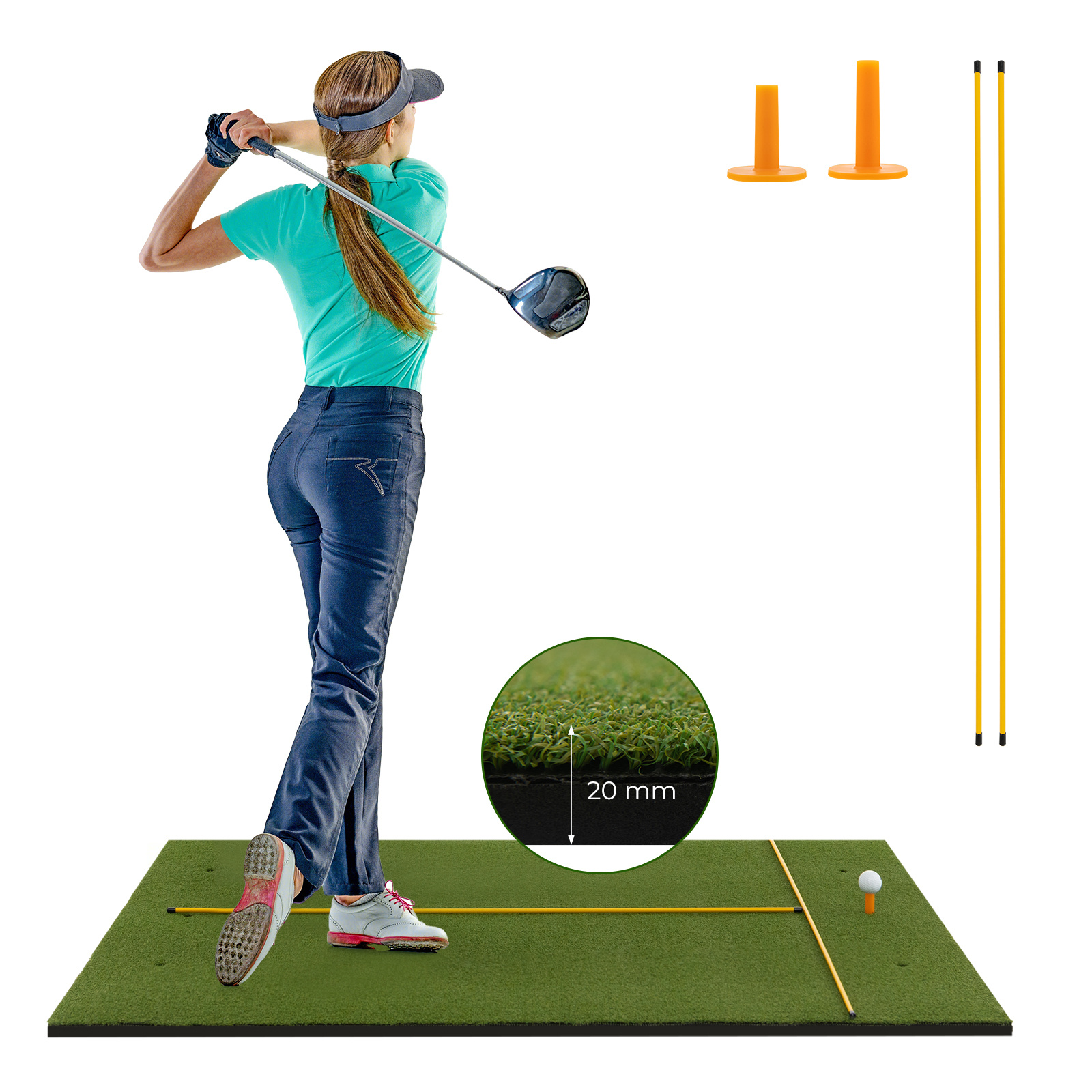 Artificial Grass Golf Training Mat with Rubber Tees