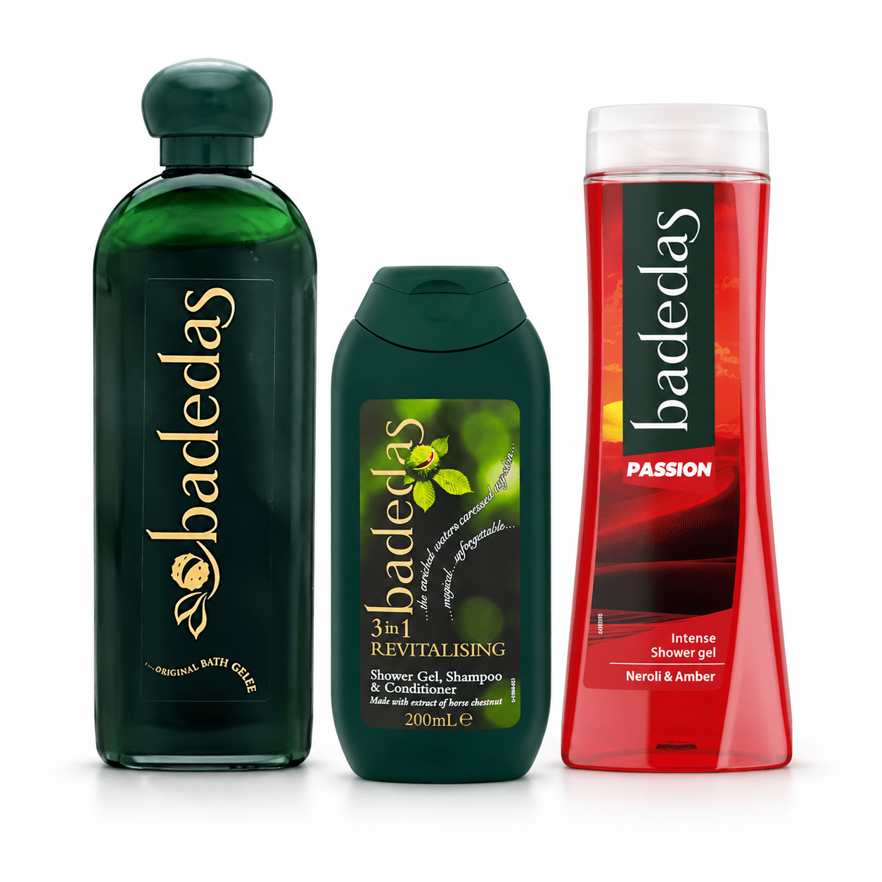 TEMU Badedas Bath & Shower Bundle, 3 Products – Original Bath Gelee 300ml, 3 In 1 Revitalising 200ml & Passion Neroli And Amber Shower Gel 600ml