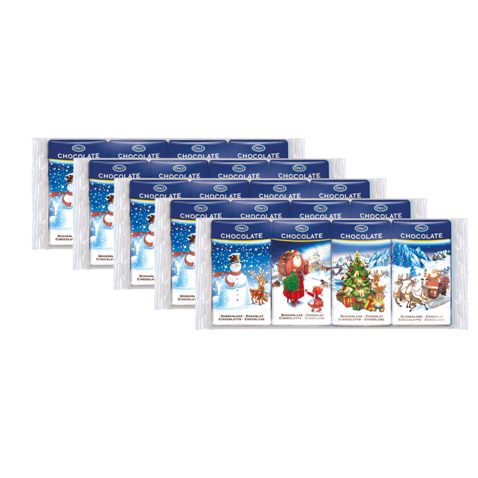 Image of Christmas Milk Chocolate - 5 Packs Of 4 X 15g | 20 Chocolate Tablets, 300g | Christmas Motifs | Small Chocolate For Advent, St. Nicholas & Christmas