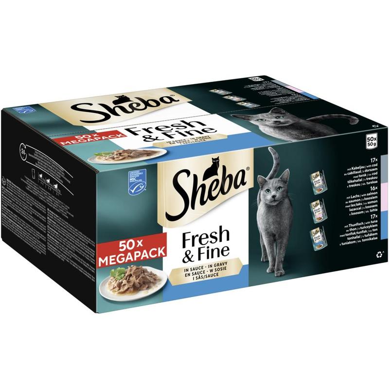 Image of Sheba® Portion Pouches Multipack Fresh & Fine In Sauce With Salmon, With Tuna, With Cod Msc 50 X 50g