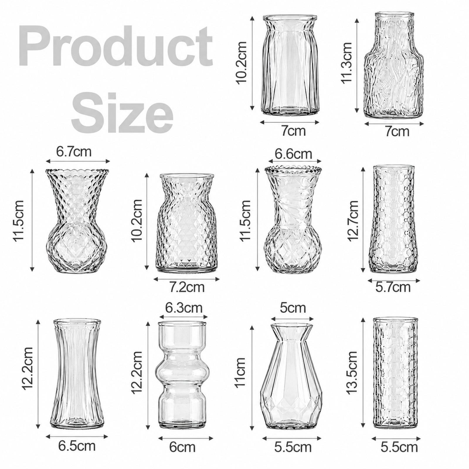 Image of 10-piece Set Of Vintage Glass Vases For Single Flowers – Small, Round Glass Bottles – Rustic Table Decor For Weddings And Home