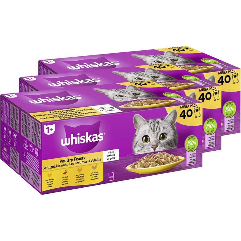 Image of Whiskas® Portion Pouches Multipack 1+ Poultry In Jelly 3 X 40 X 85g