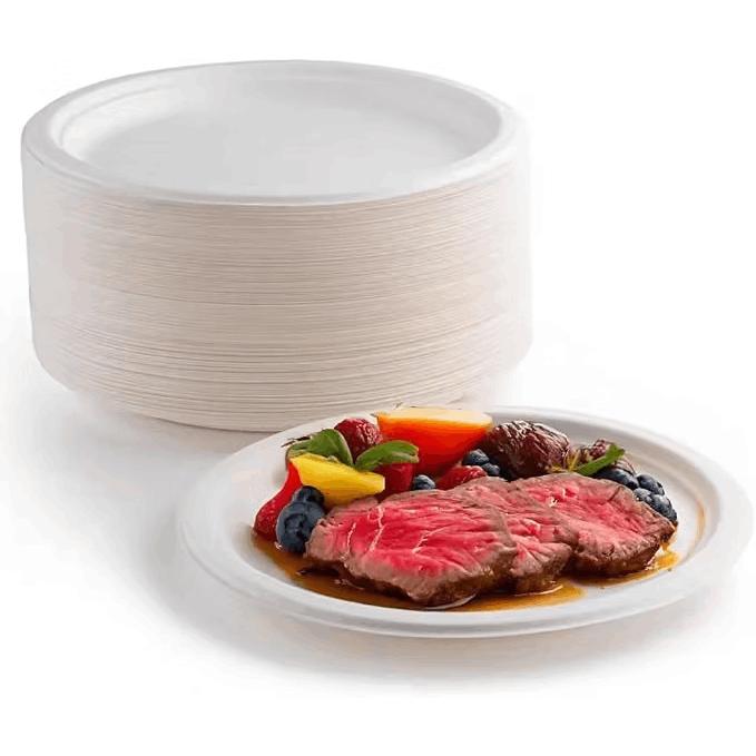TEMU Pack de 100 Platos Plásticos Reutilizables, Vajilla de Platos Redondos, Reciclables, Resistencia, para Comidas Calientes y Frías.