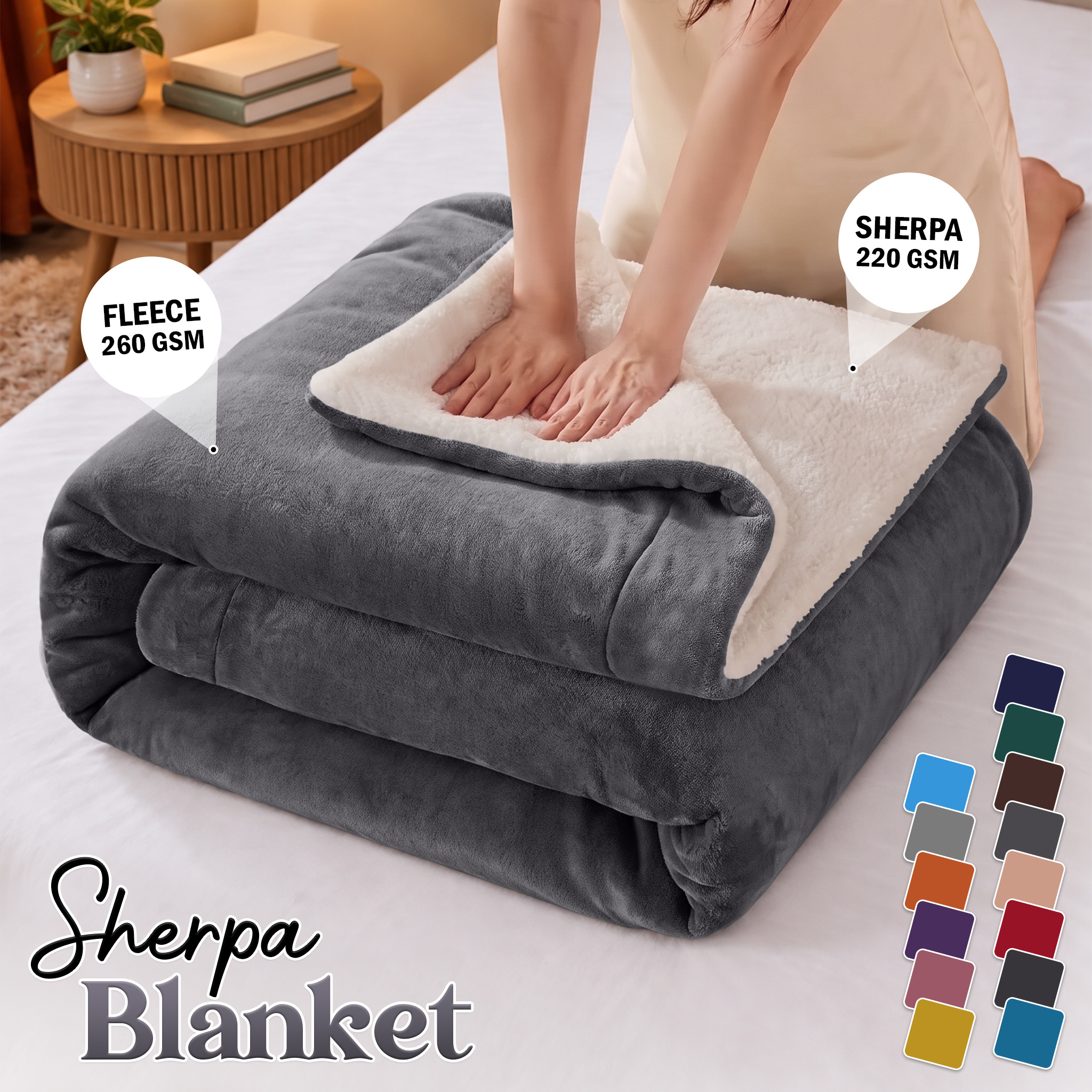 TEMU 1pc Double-sided Sherpa Fleece Throw Blanket, 220gsm Sherpa Inner & 260gsm Fleece Outer, Soft Warm Cozy Lightweight, Machine Washable For Sofa