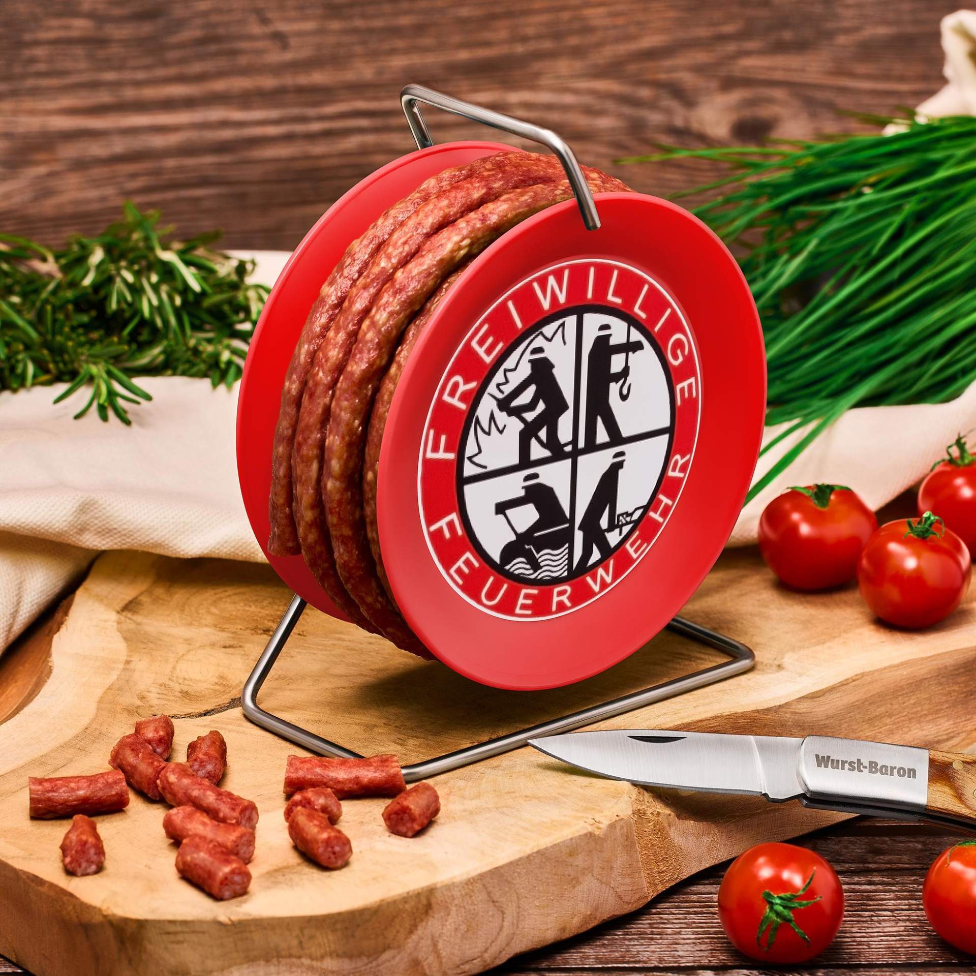 Image of Wurstbaron® Snack Sausage Mini Cable Reel Fire Brigade Model 3.5m