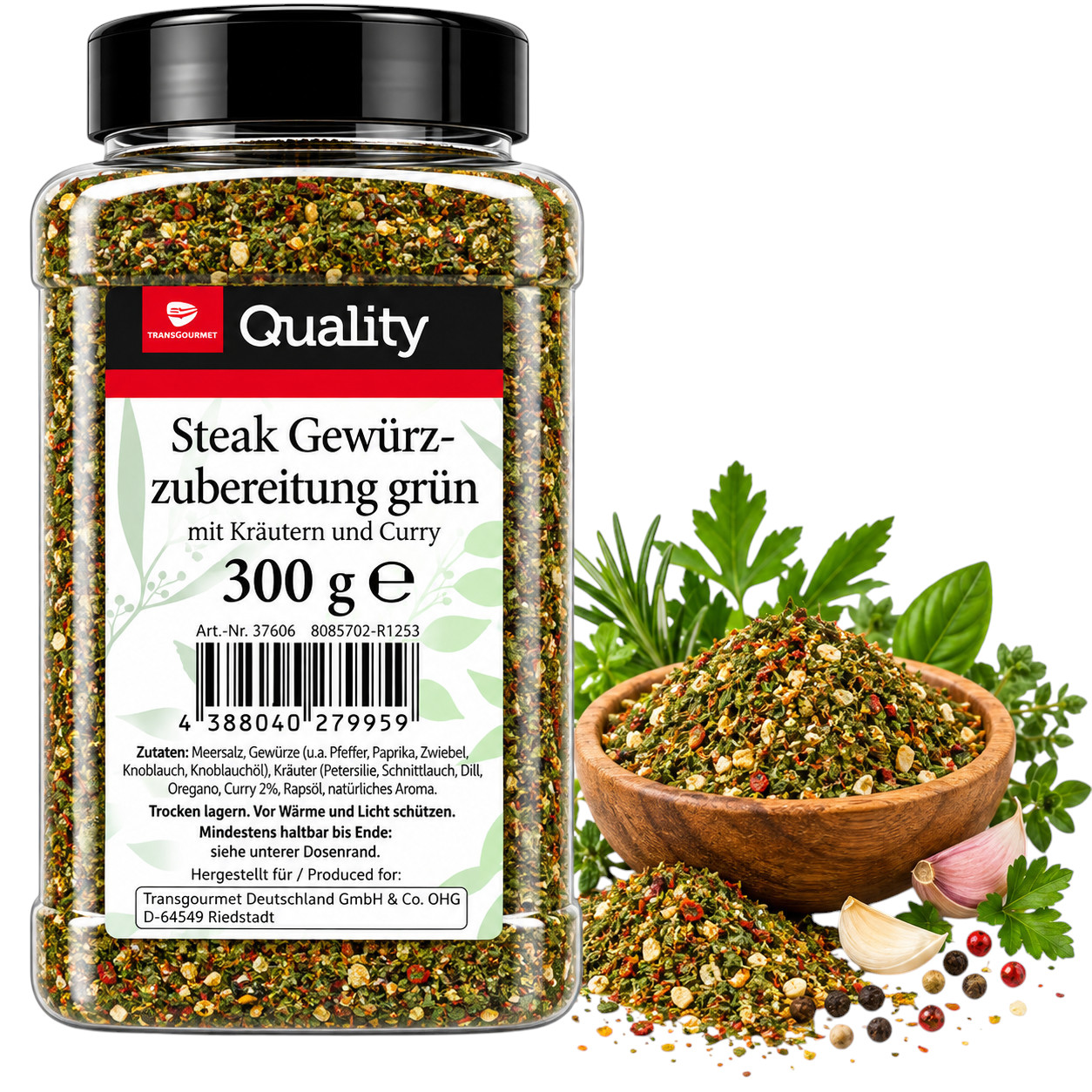 Image of Tgq Steak Spice Preparation Green 300 G, Aromatic Herb Spice Blend With Curry For Steak, Grilled Meat, Beef, Pork, Poultry, Bbq, Marinades & Vegetables, Storage Tin For Kitchen & Gastronomy