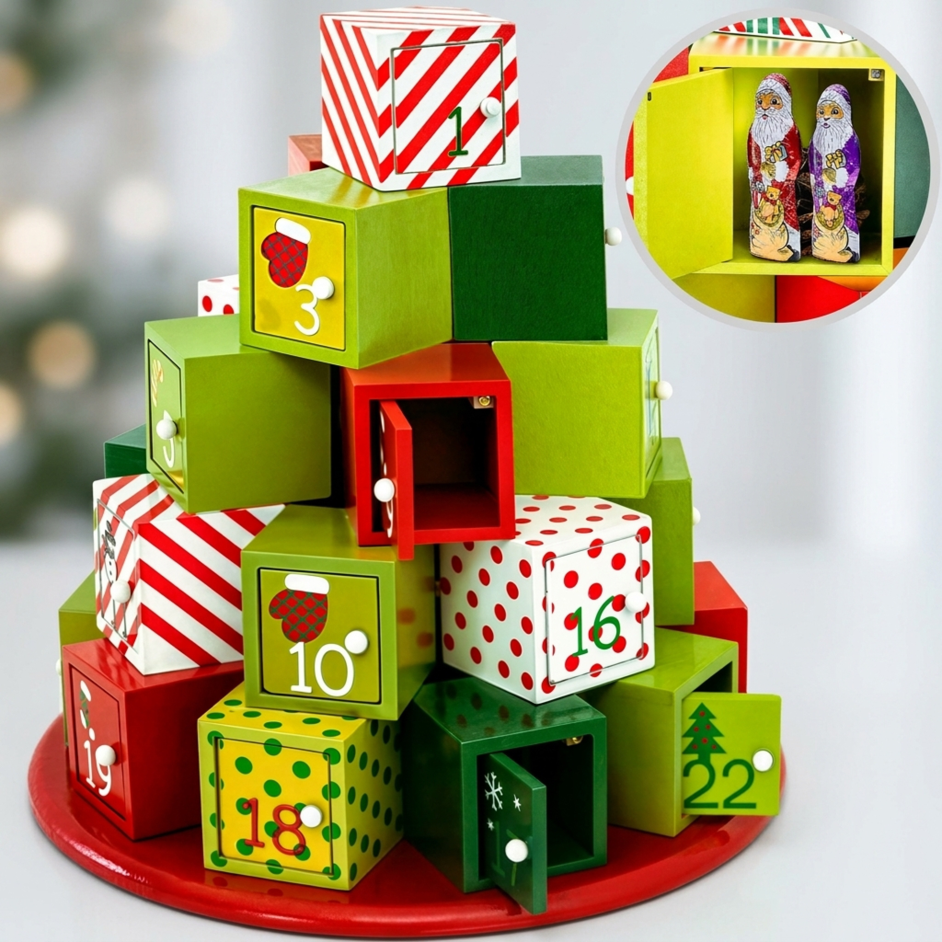 TEMU Calendario dell'Avvento Riutilizzabile Regalo da , 24 Scomparti, a Colori, Natale, Fai da Te per Bambini, Decorazione Festiva in Legno