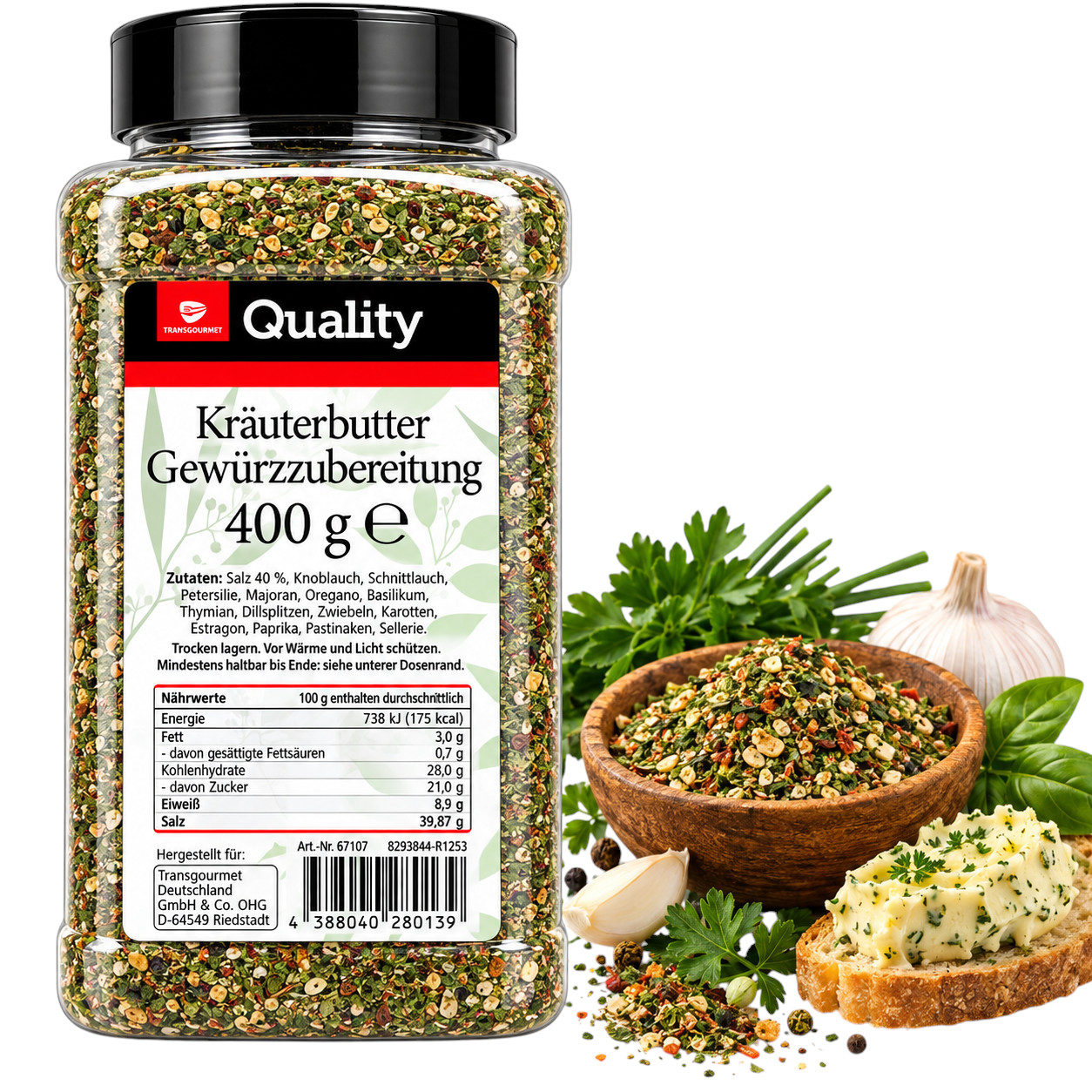 Image of Tgq Herb Butter Seasoning Mix 400g, Aromatic Spice Blend With Garlic & Herbs For Herb Butter, Steak, Grilled Meat, Fish, Potatoes, Vegetables & Baguette, Storage Can For Kitchen, Bbq & Catering