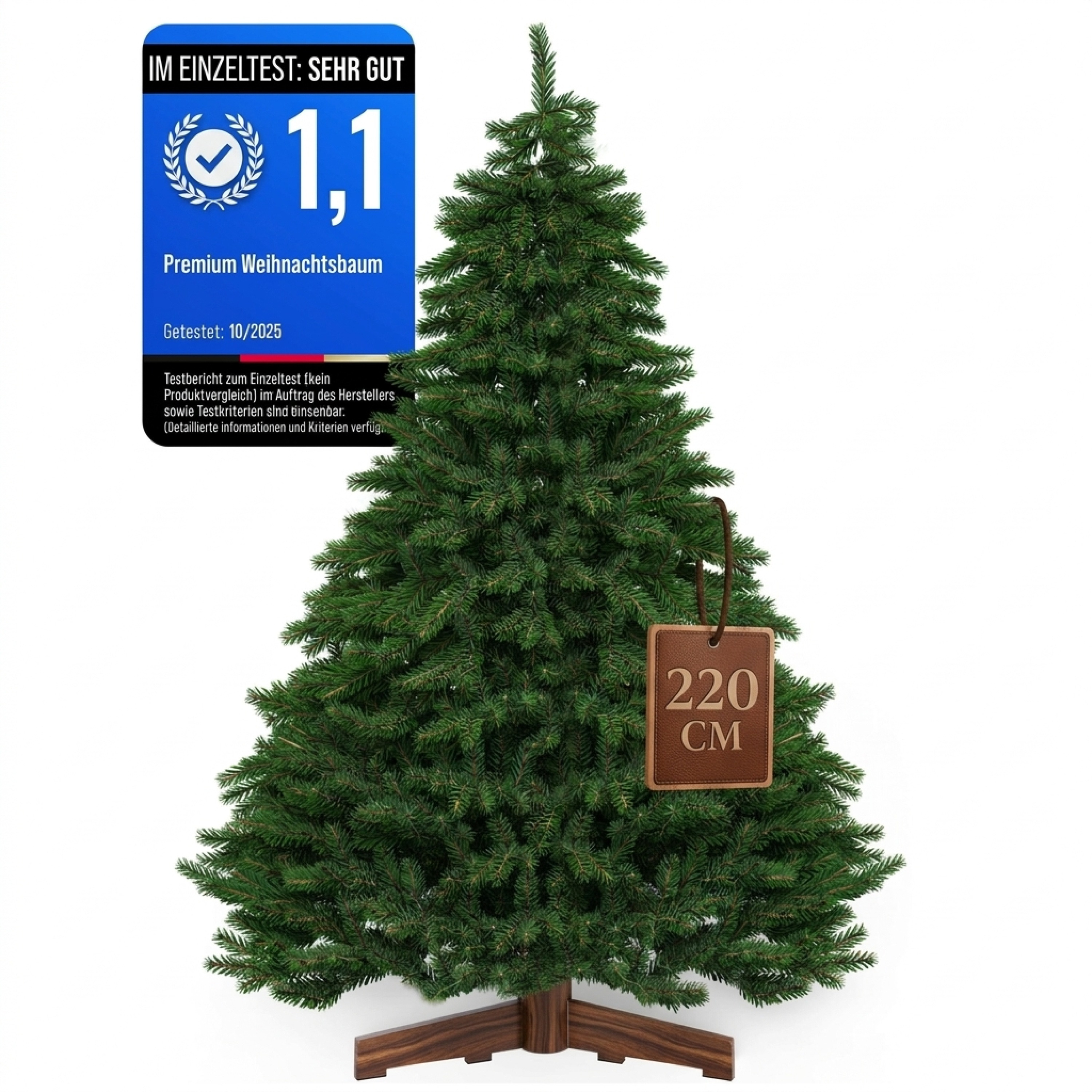 TEMU Albero di Natale artificiale XXL 220 cm, punte realistiche, PVC, , con supporto in legno, , Natale, montaggio facile