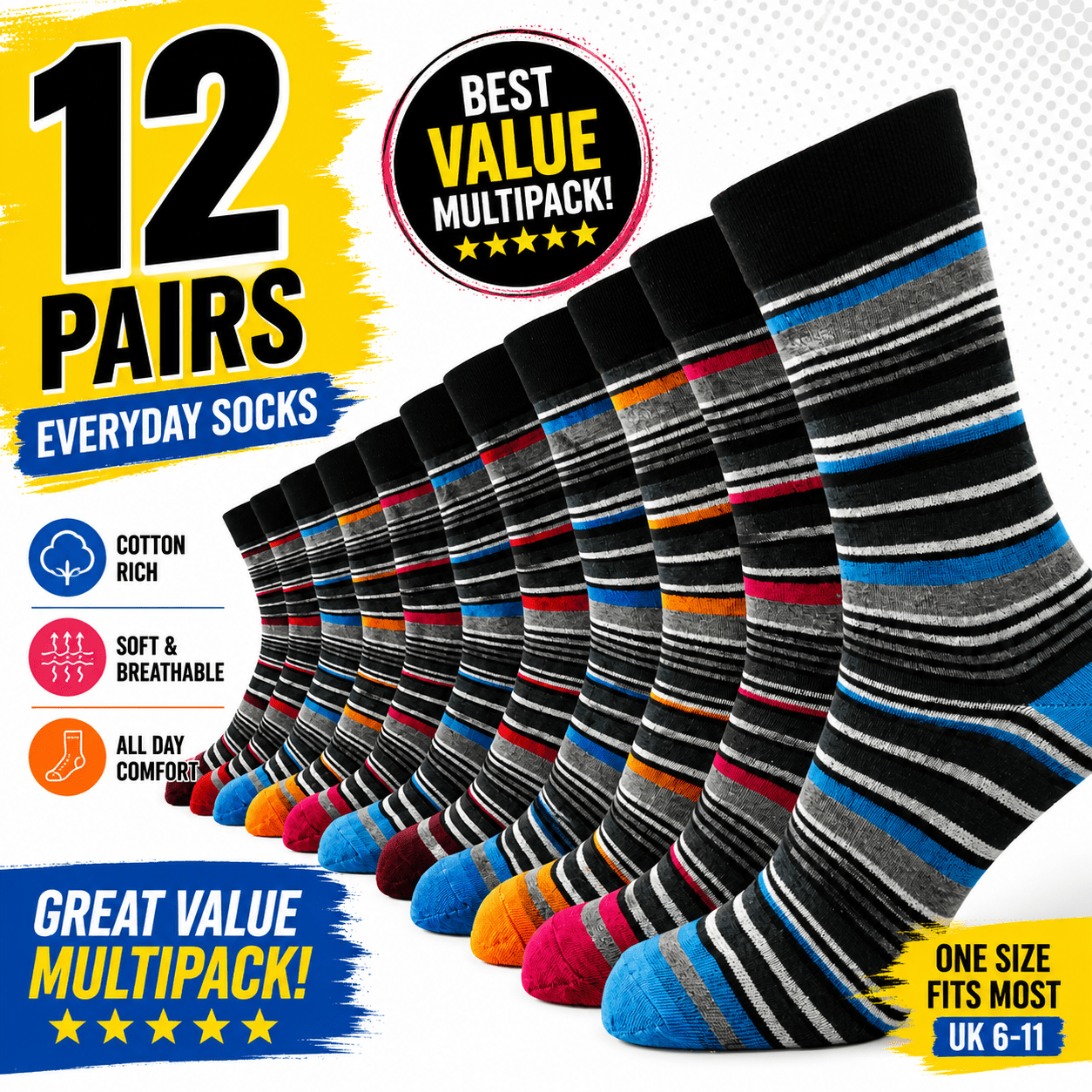 TEMU 12 Pairs -mens Crew Socks | Honeycomb Comfortable Non-tight Top Soft Breathable Stretch | Size 6-11 | Everyday Casual Work Sports Running Gym