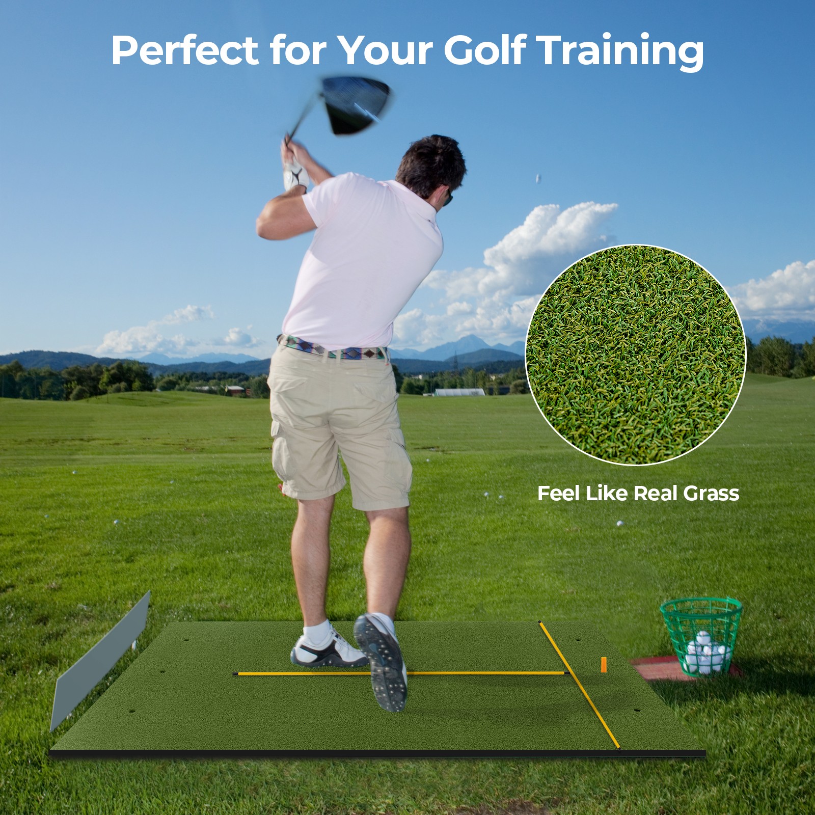 Artificial Grass Golf Training Mat with Rubber Tees