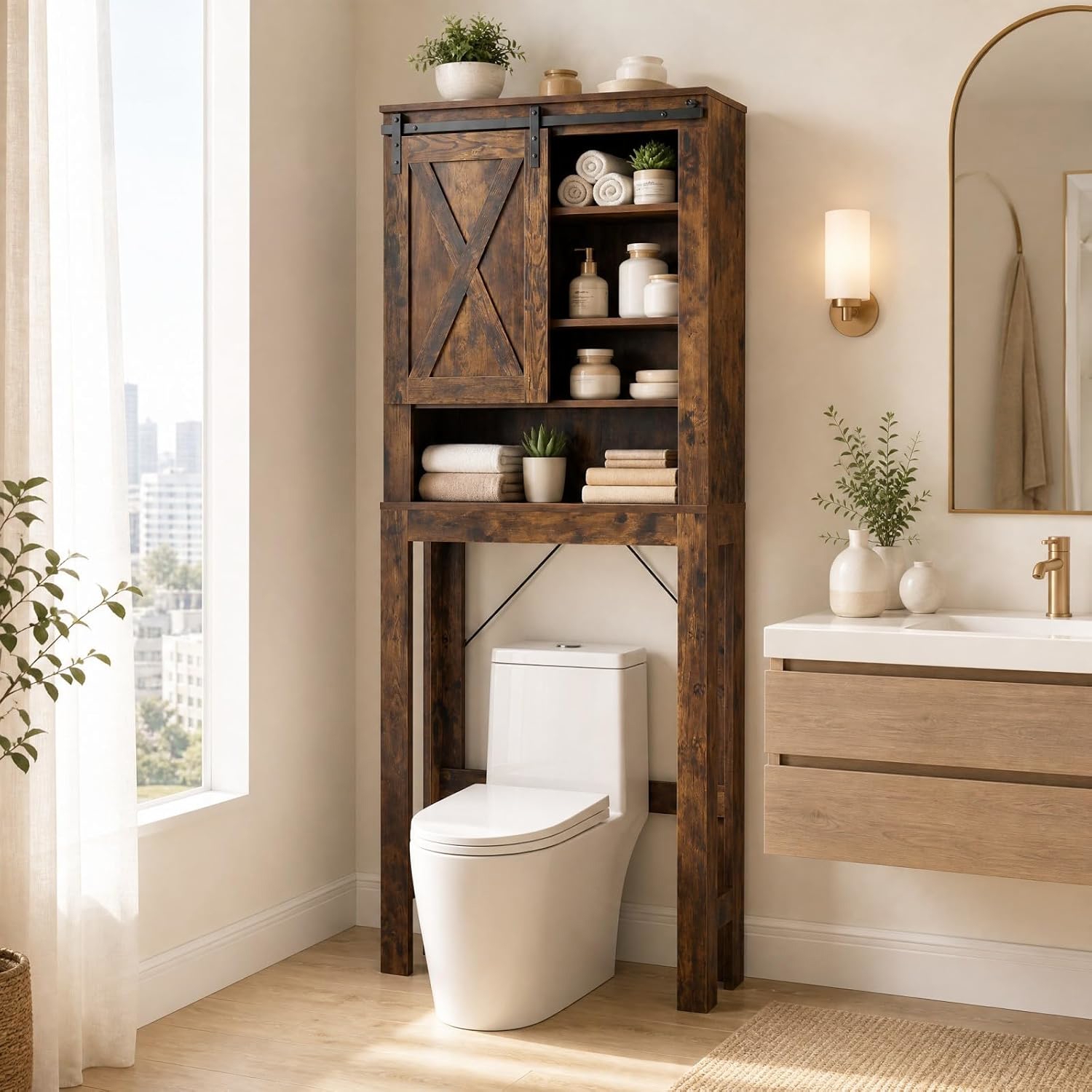 Image of Farmhouse Freestanding Over The Toilet Storage Cabinet, Brown