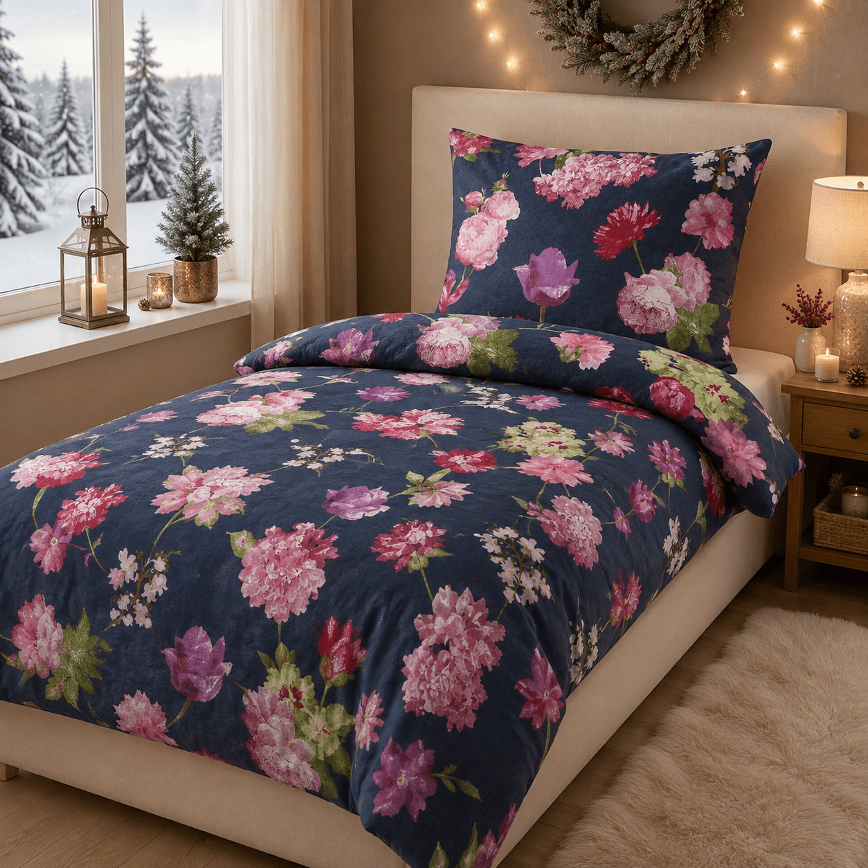 Image of Winter Bedding Biber 1x 135x200 + 1x 80x80 Cm Fine Biber Flannel Warming With Zipper Ornament Cream Beige Natural