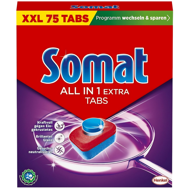 Image of Somat -1 Extra Dishwasher Tablets | 75 Tablets | Powerful Against | Shine | Odor Neutralizer