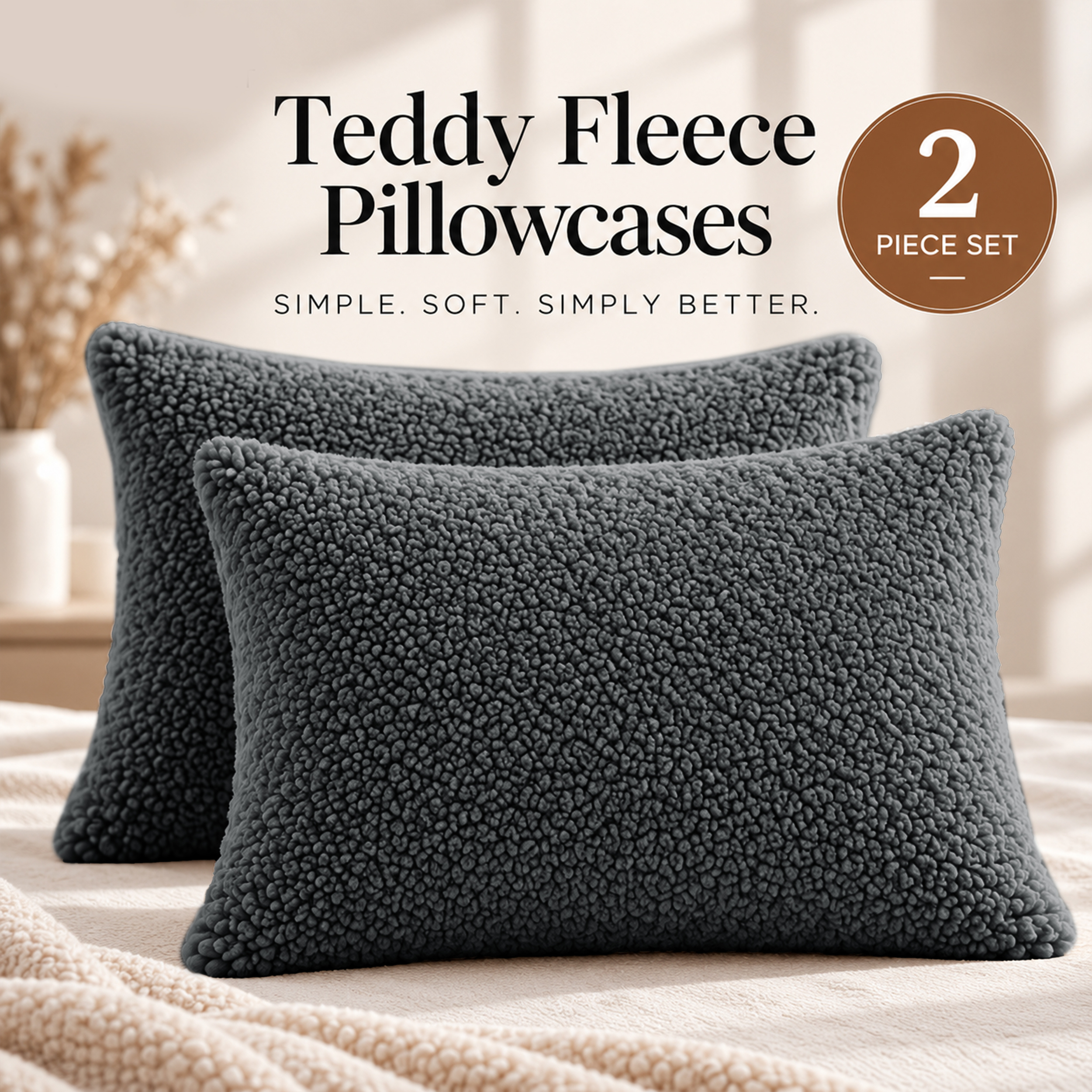 TEMU Pack Of 2 Teddy Fleece Pillowcase – Super Soft And Cozy Pillow Cover, Warm And Comfortable Durable Machine Washable Plush Pillowcase For Bedroom