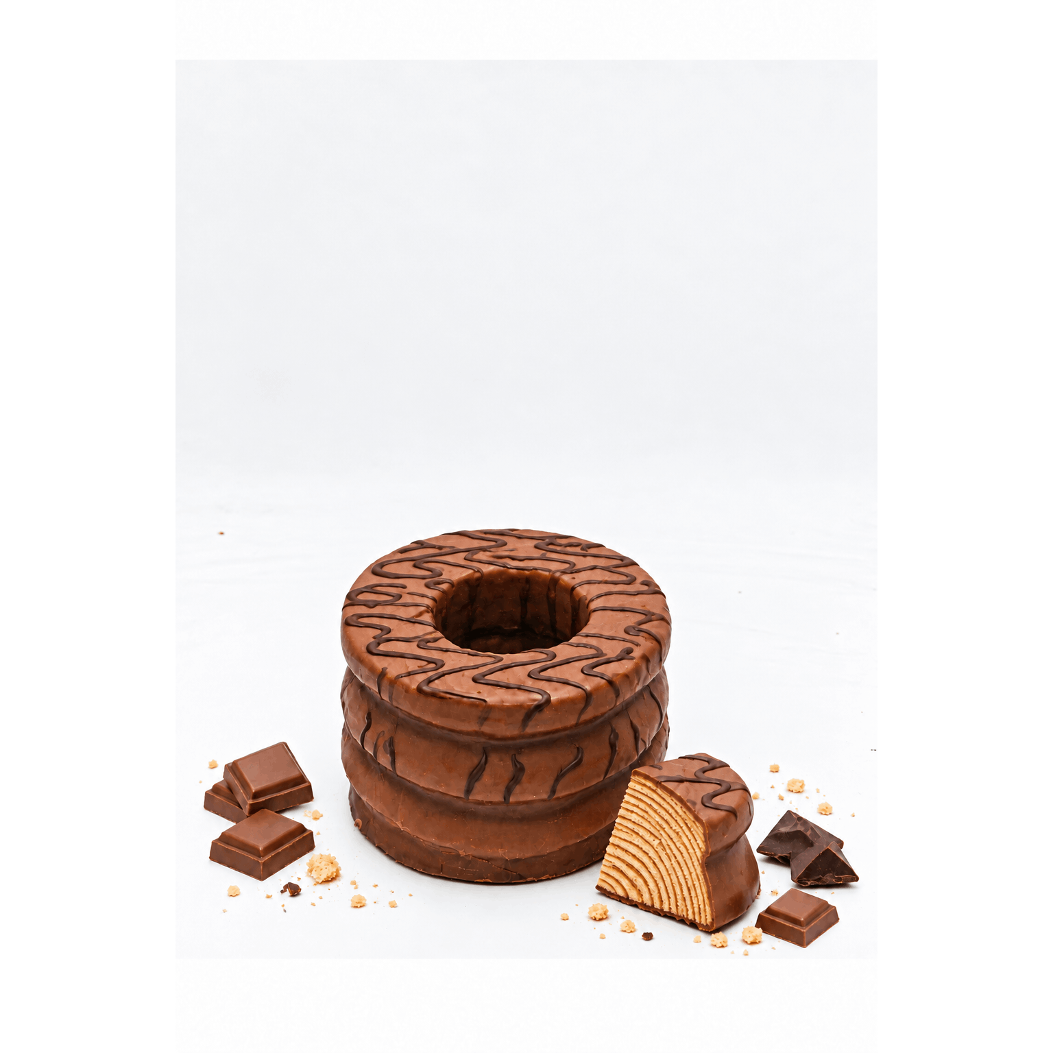 Image of 300g Broken Baumkuchen Decorated With Whole Milk Chocolate And Dark Chocolate