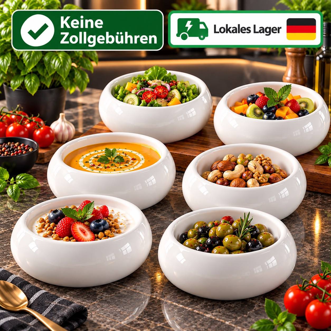 Image of 6-piece White Porcelain Bowl Set, Ø 11.5 Cm – High-quality Snack Bowls, Cereal Bowls & Dessert Bowls – Small Serving Bowls For Nuts, Dips, Fruit, Snacks &