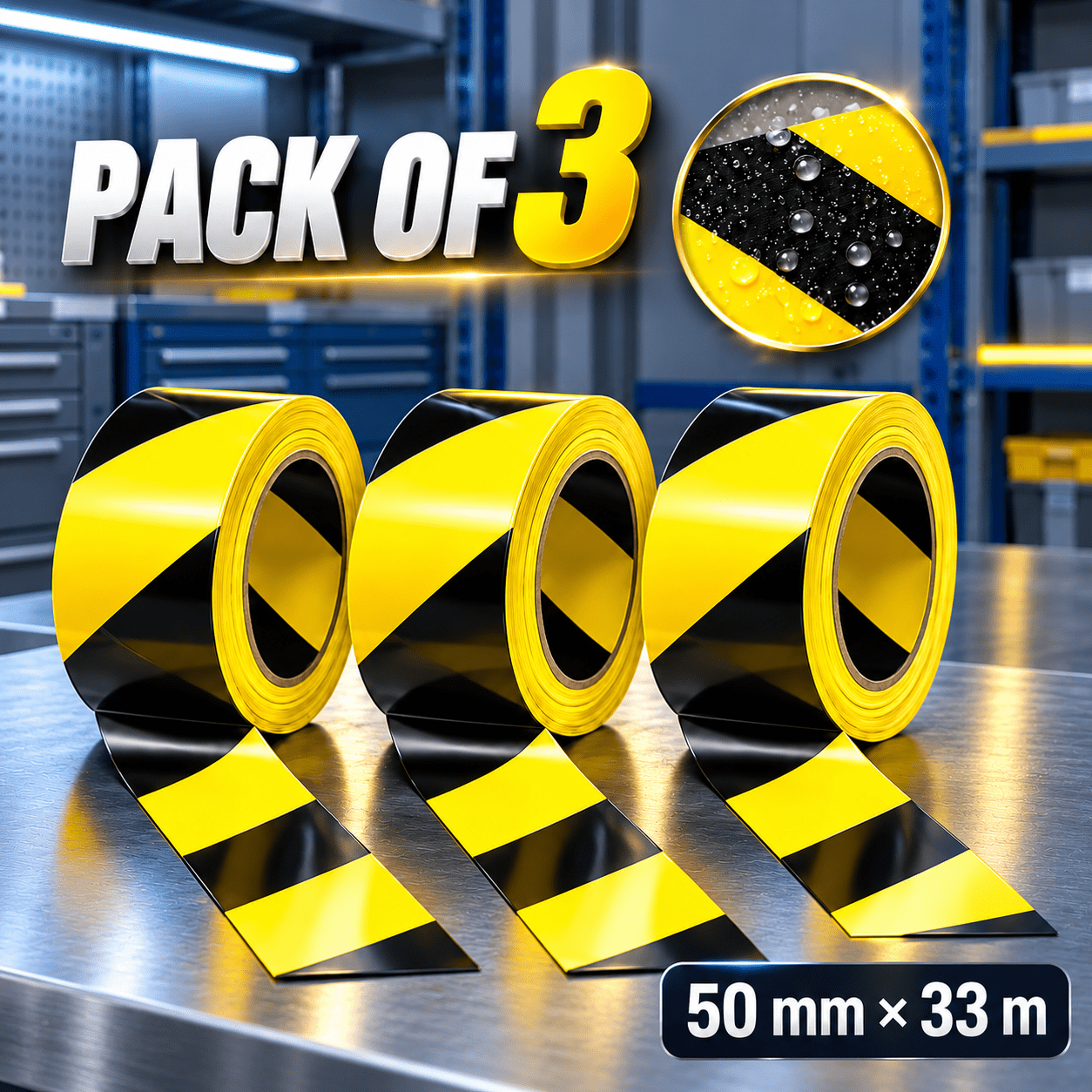 TEMU 3pcs Of Hazard Tape Black And Yellow 50mm X 33m, Tape Self Adhesive Barrier Tape Floor Marking Tape For Hazard Caution Warning (50mm X 33m)