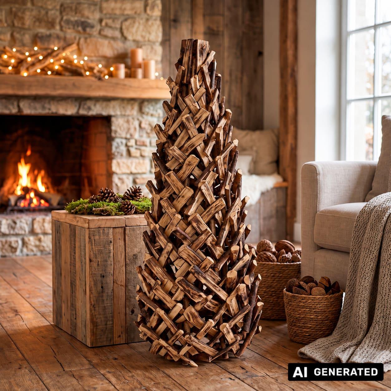 Image of Wooden "pine" Christmas Tree, 70 Cm Tall, Christmas Tree Alternative, Artificial Christmas Tree
