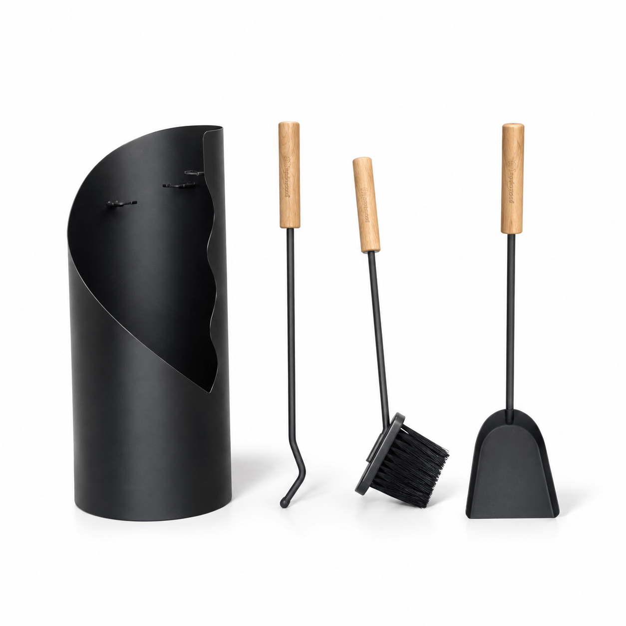 Image of 4pcs Fireplace Tool Set, Black "wave" -coloured Wooden Handles, Fireplace Set Fireplace Cutlery Set Poker Broom Ash Shovel
