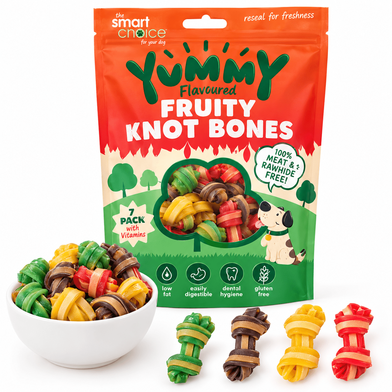 TEMU Meat-free Fruity Woven Knot Bones Dog Treats, Pack Of 7 Pieces, Fruity Dog Chews, Halloween Pet Treats, Black Friday Deals, Dog Snacks For