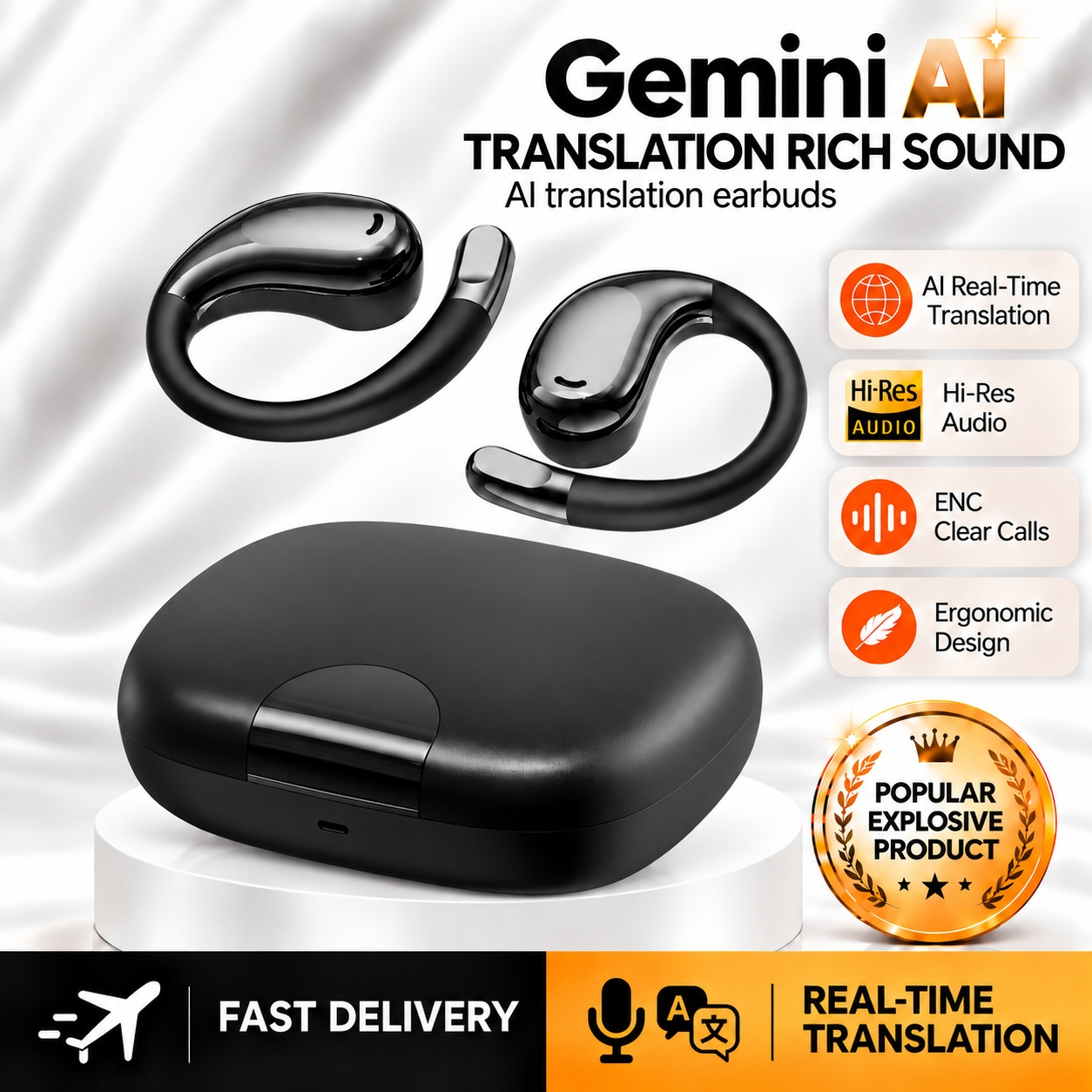 Image of Ne22 Ai Wireless Earbuds, Support 135+ Languages Real-time Translation, Quality, Noise Cancelling, Low Latency, , Long - Perfect For Travel, Business And Study
