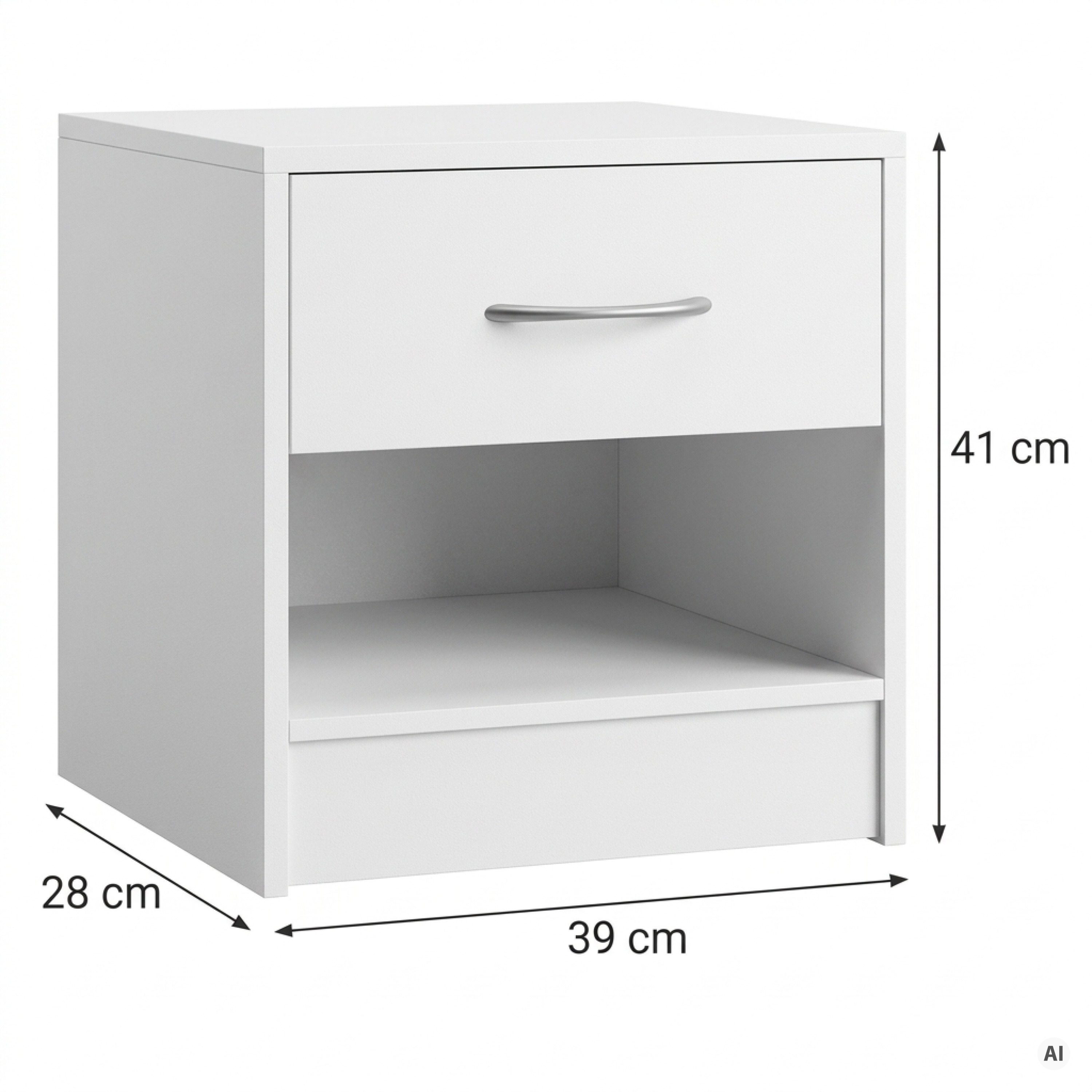 TEMU Table de chevet avec tiroir Blanc 41X39X28 Cm, avec étagère, pour lit à ressort, hauteur confort 50Cm, Chambre à coucher, Table de chevet, Bois,