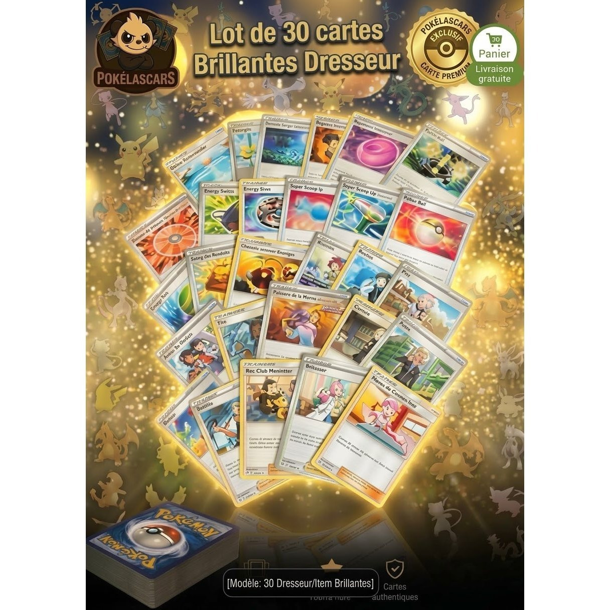 TEMU Lot de 30 Cartes Brillantes Dresseur Officielles Neuves. Cartes idéal comme cadeau pour enfants et Adultes.
