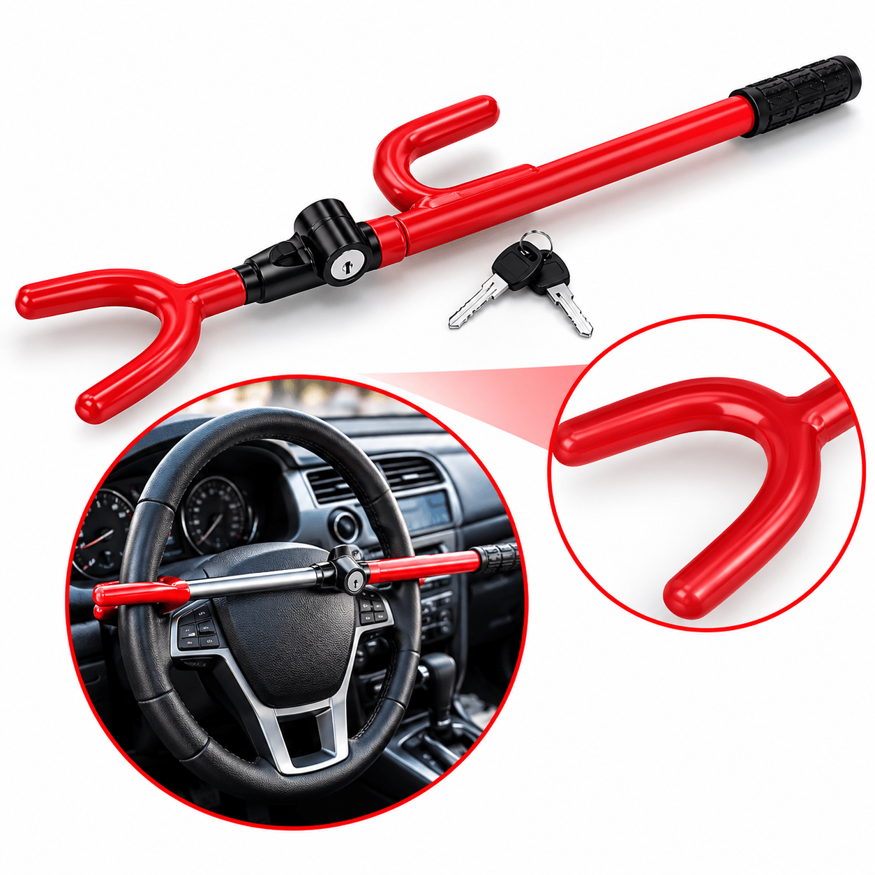 TEMU ¡ tu vehículo con ! Bloqueo de volante universal, ideal para cualquier tipo de coche.