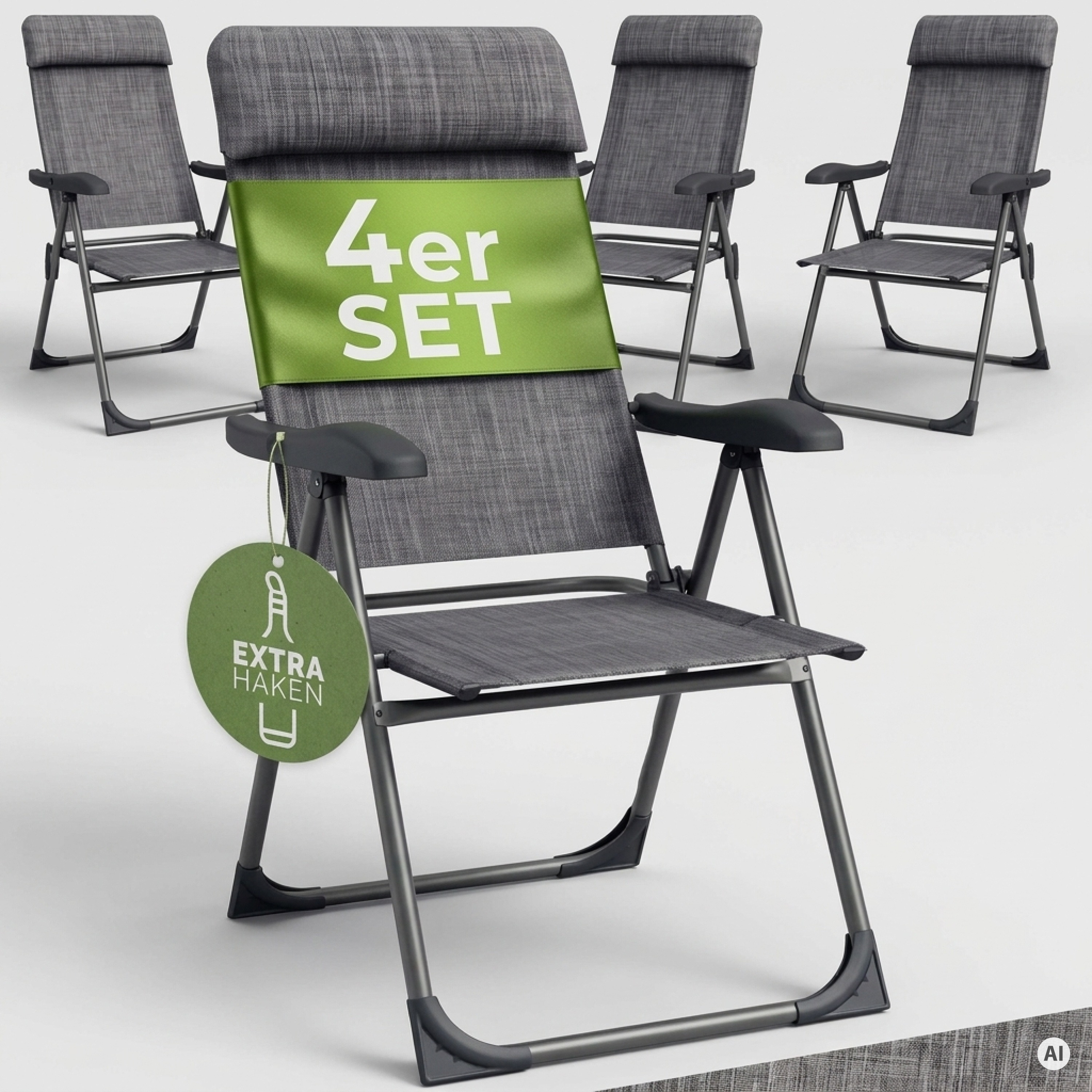 Image of Garden Chairs 4-piece Set, 130 Kg Load Capacity, Foldable, Adjustable, Aluminum, High Backrest, Reclining Function, Foldable, For Balcony, Camping Chair, Folding Chair, High Back Chair