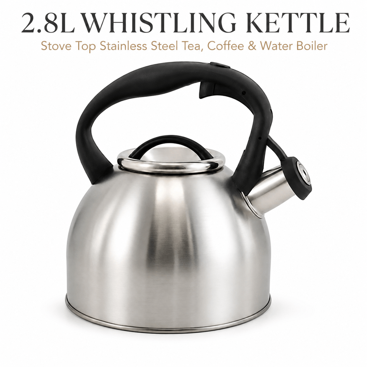 TEMU 2.8l Stainless Steel Whistling Kettle Camping Tea Pot Portable Stove Top Water Boiling Kettle Heavy Duty Kitchen Cookware With Heat Resistant