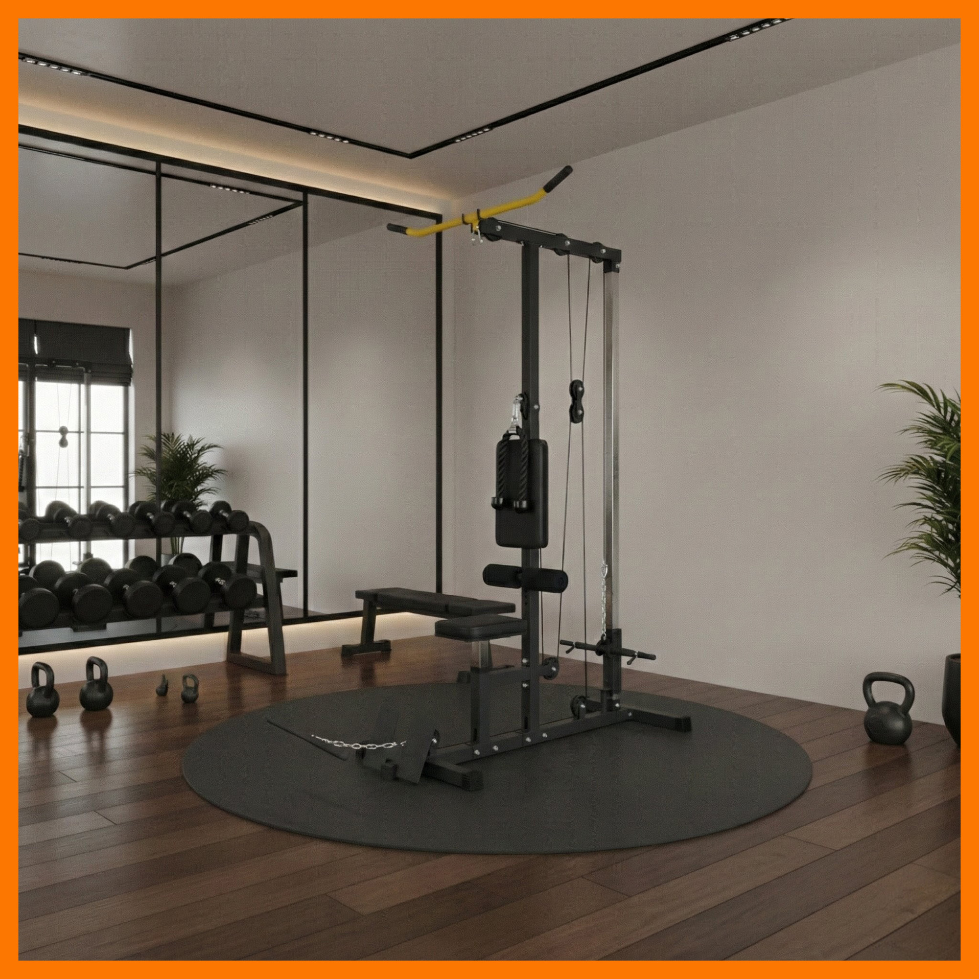 Image of Power Lat Pulldown Tower, Cable Pulley System With Quiet Redirecting Rollers, Home Lat Station, Incl. Lat Bar, Tricep Rope & Bicep Bar, User Weight Up To 100kg